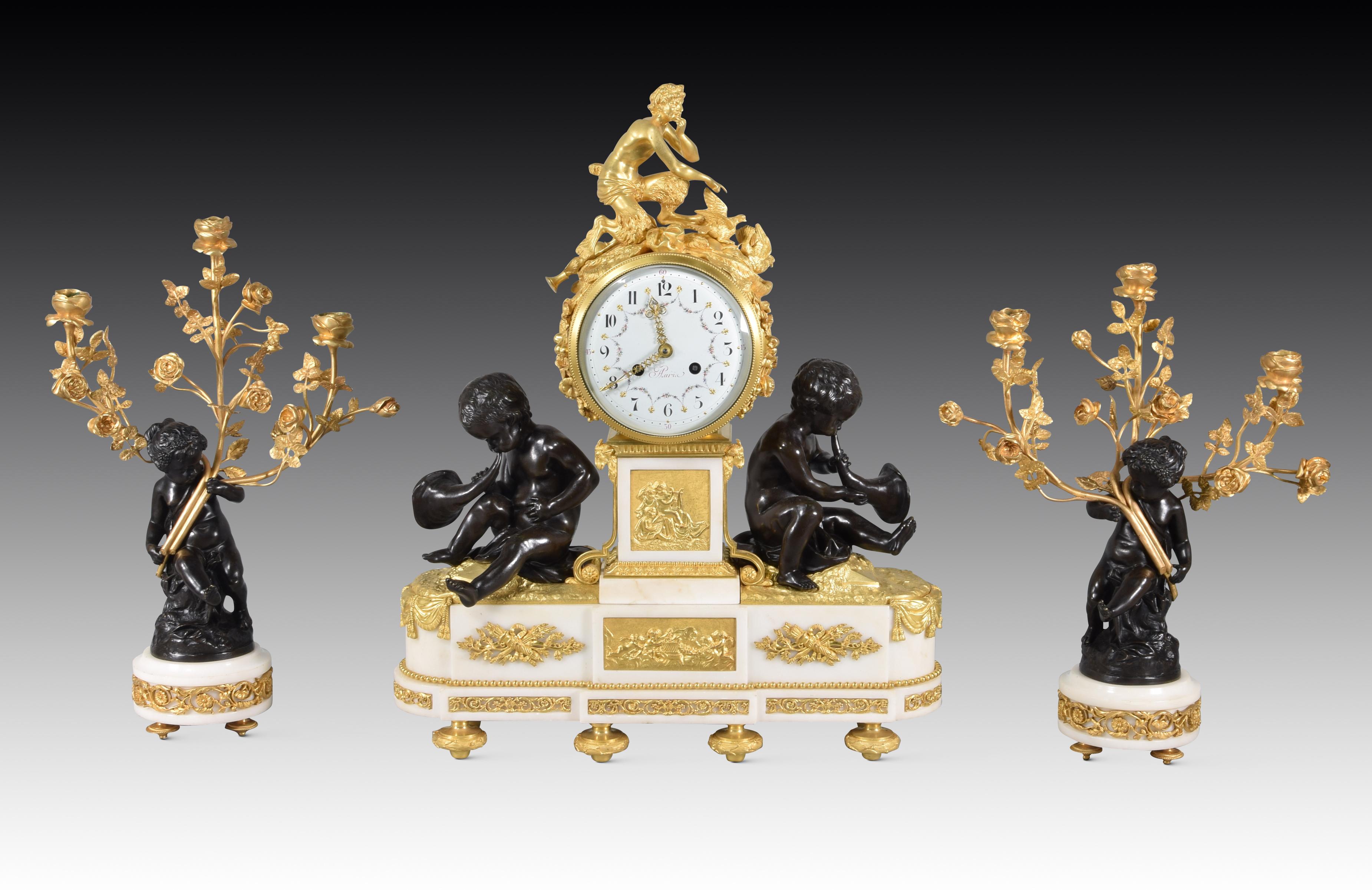 Clock and candelabra garniture. Paris, France, second half 19th century. For Sale 10