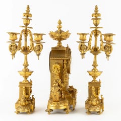 Clock and pair of candelabra - Louis XVI style gilt-bronze mantel set - N° 1691