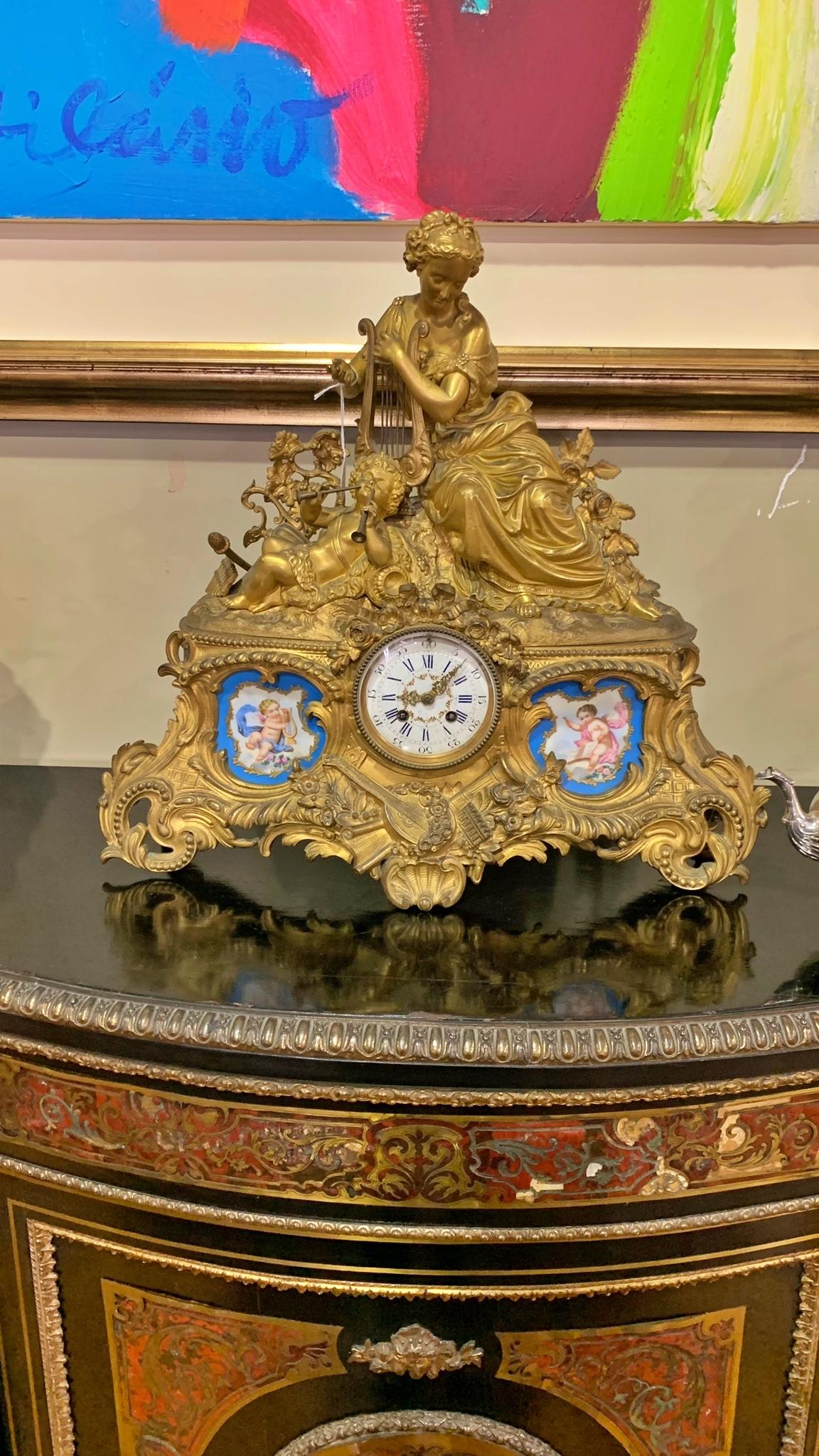 Clock and Pair of Candlesticks, French 19th Century Napoleon III For Sale 10