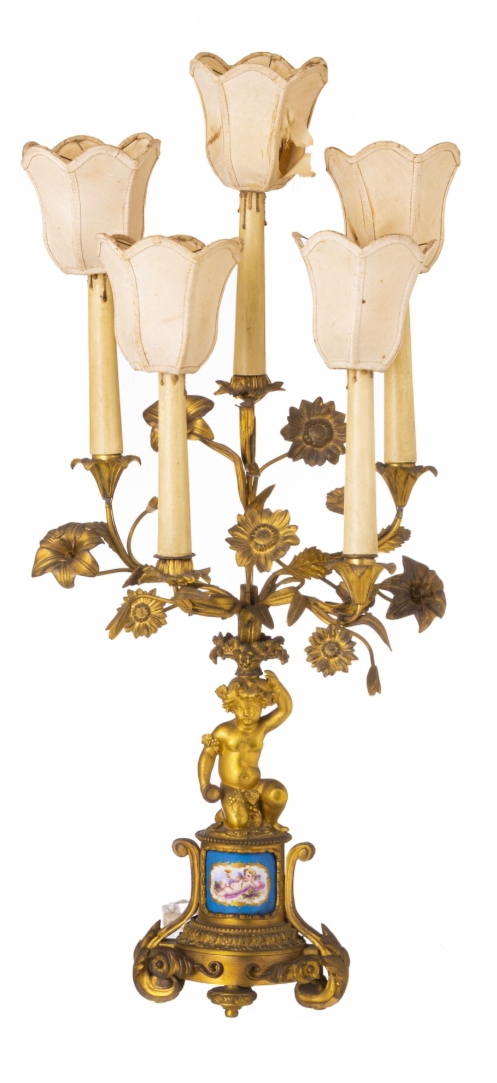 Hand-Crafted Clock and Pair of Candlesticks, French 19th Century Napoleon III For Sale