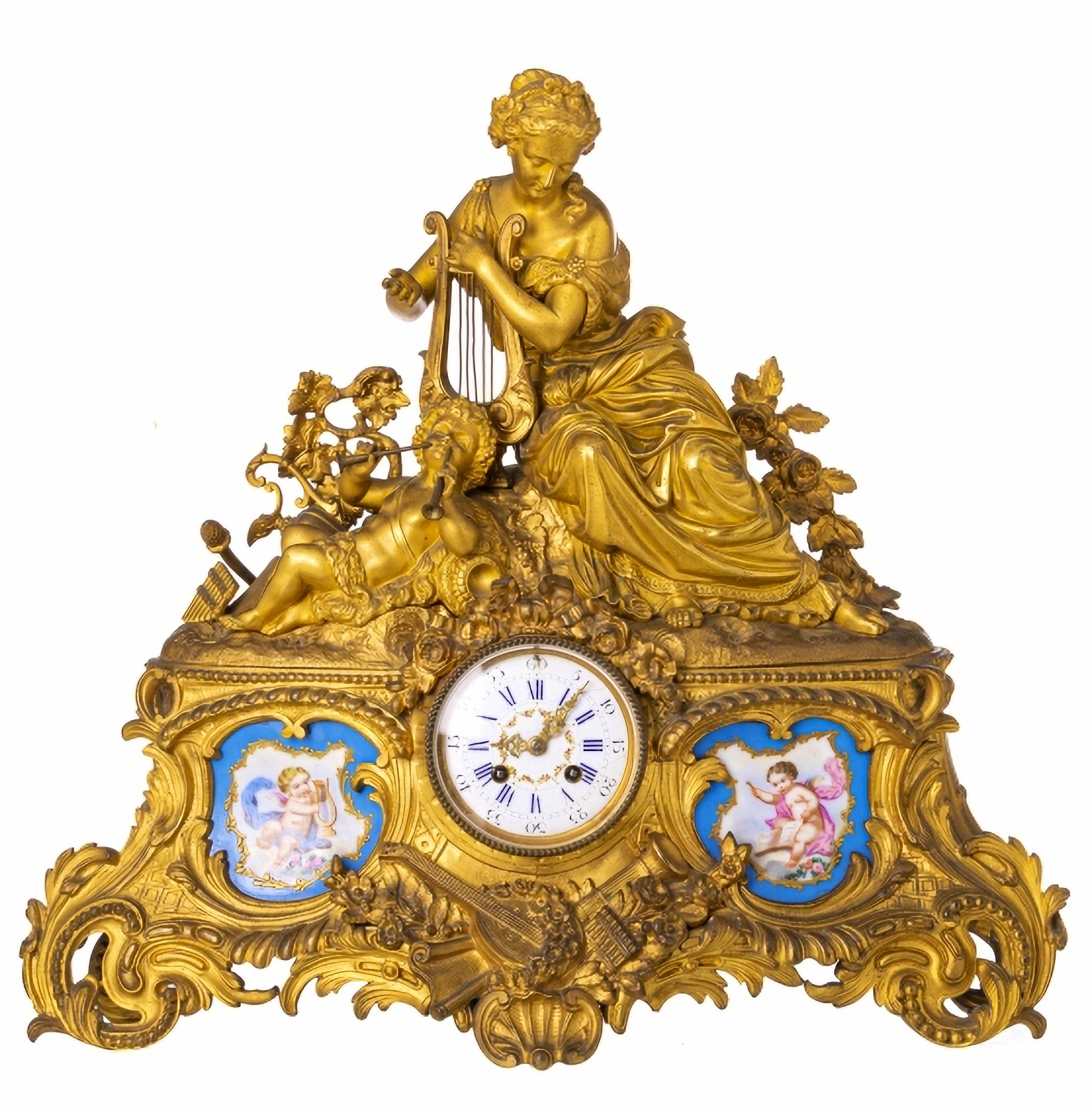 Clock and Pair of Candlesticks, French 19th Century Napoleon III In Good Condition For Sale In Madrid, ES