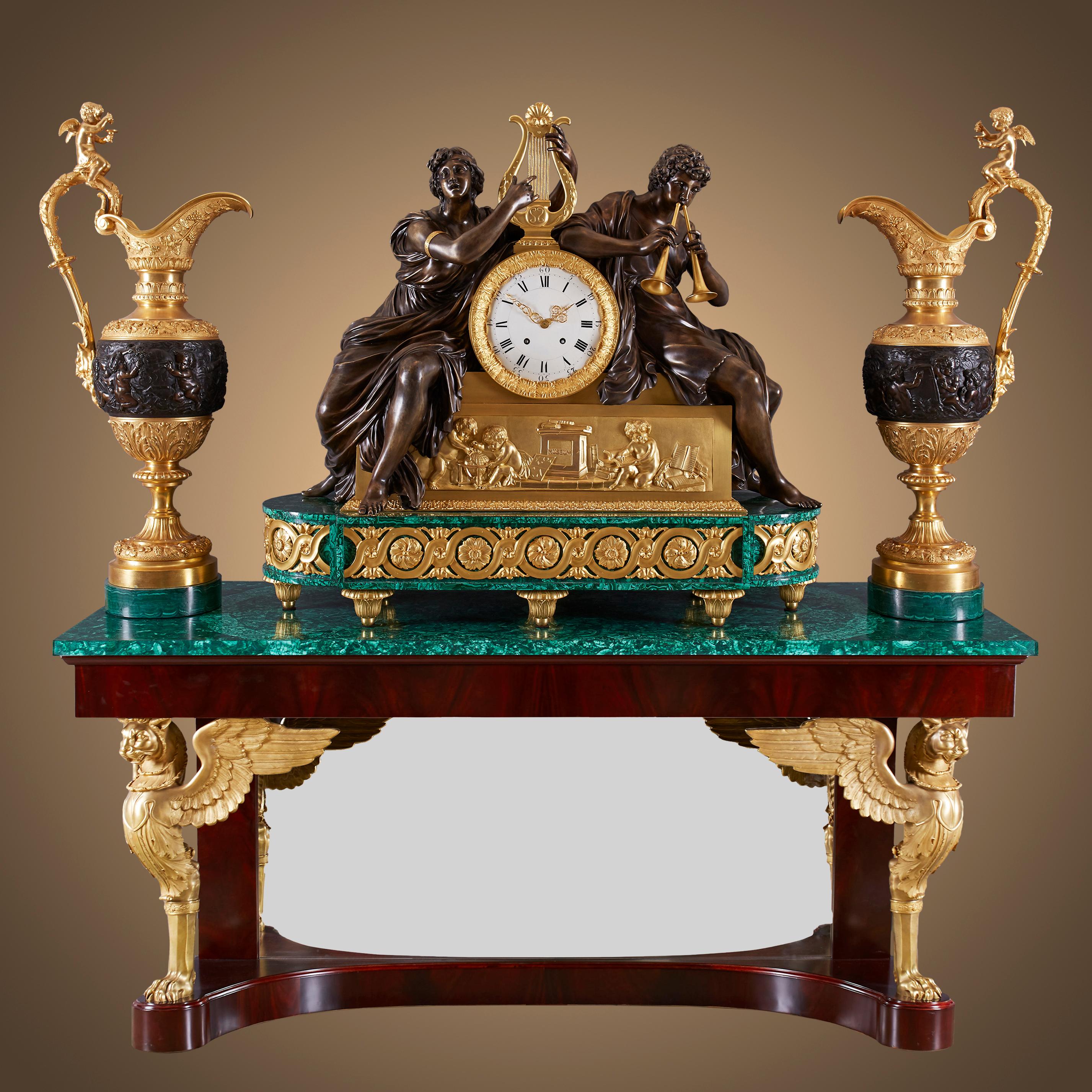 Clock and vase Set 19th Century Louis Philippe Charles X style with 8-song en vente 11