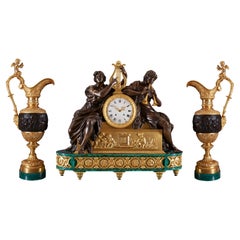 Clock and vase Set 19th Century Louis Philippe Charles X style with 8-song
