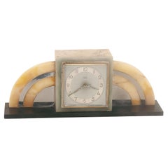 Clock Art Deco, in Marble from Bayard & Jours, France 1940, Green and White