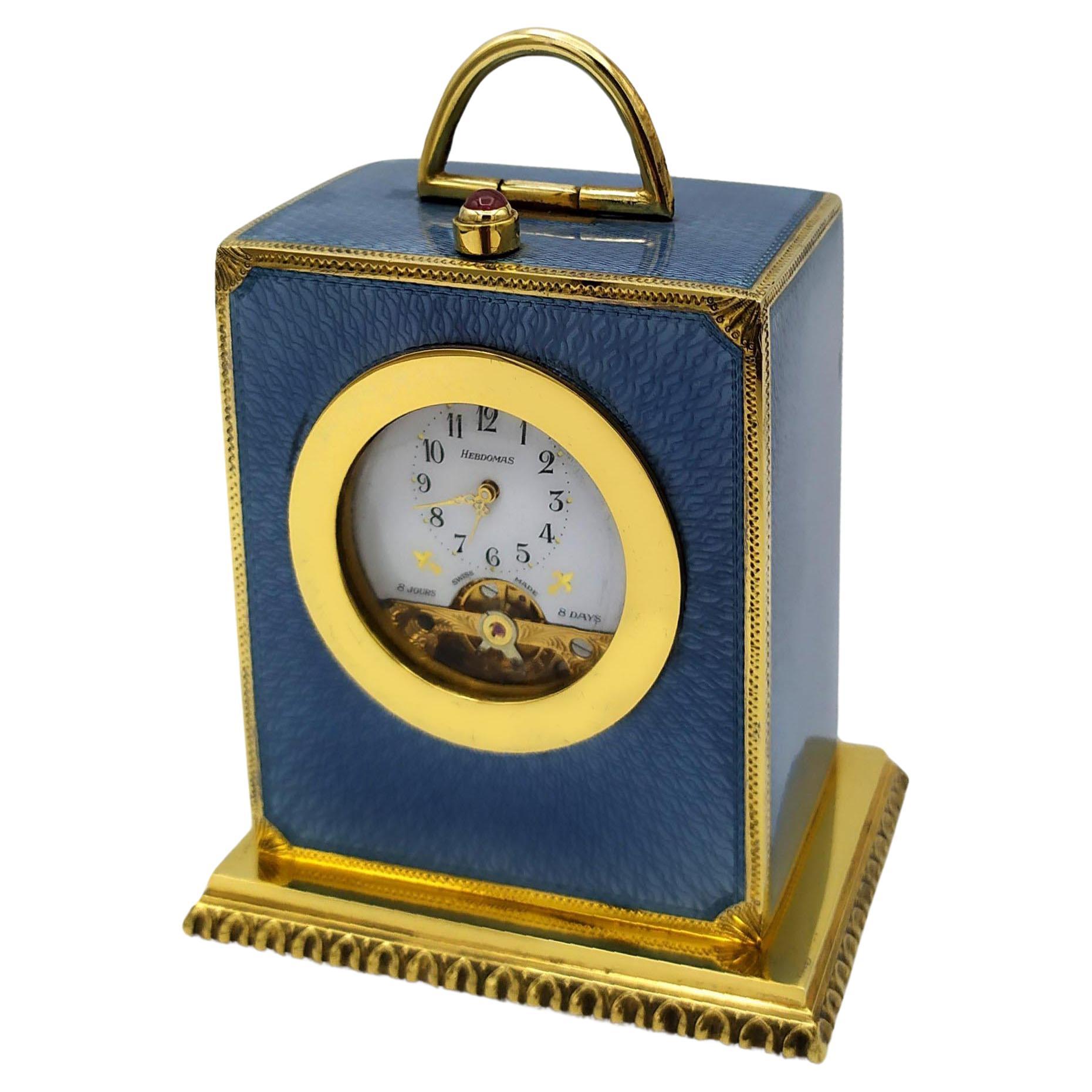 Clock Blue Enamel on Guilloche Sterling Silver Salimbeni 