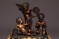 Clock by Deniere A Paris and Cailleaux Antique Bronze and Marble Mantel Clock