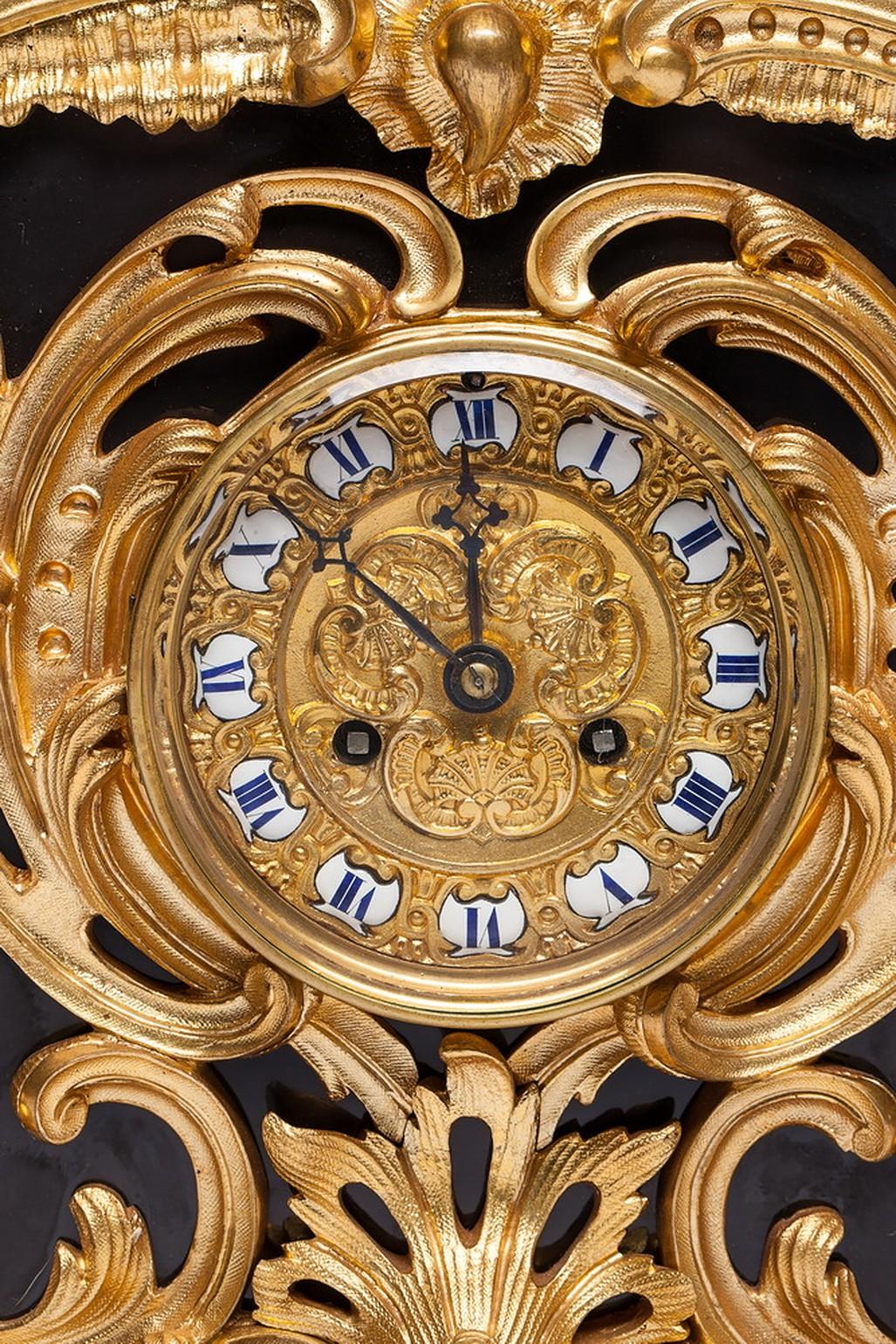 Renaissance Revival Clock by Deniere A Paris and Cailleaux Antique Bronze and Marble Mantel Clock For Sale