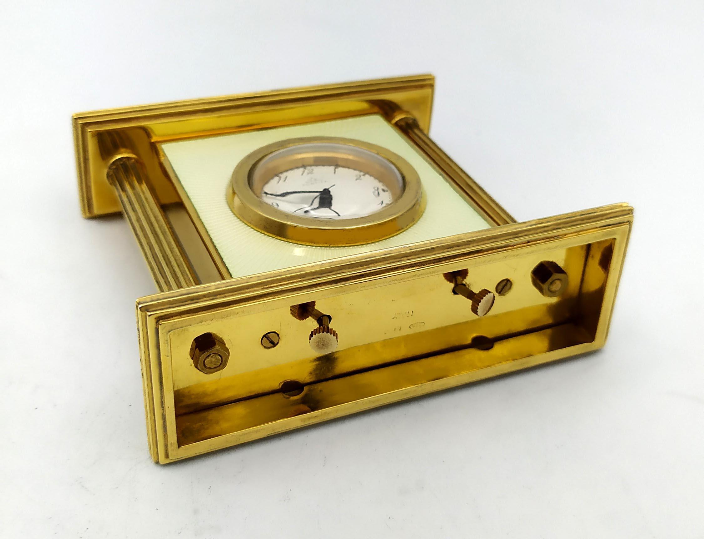 Clock Cream Enamel on Guilloche Sterling Silver Salimbeni  In Excellent Condition For Sale In Firenze, FI