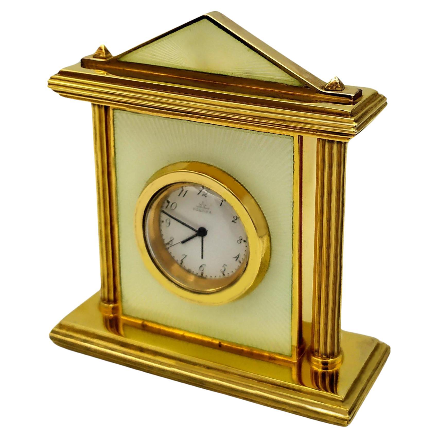Clock Cream Enamel on Guilloche Sterling Silver Salimbeni  For Sale