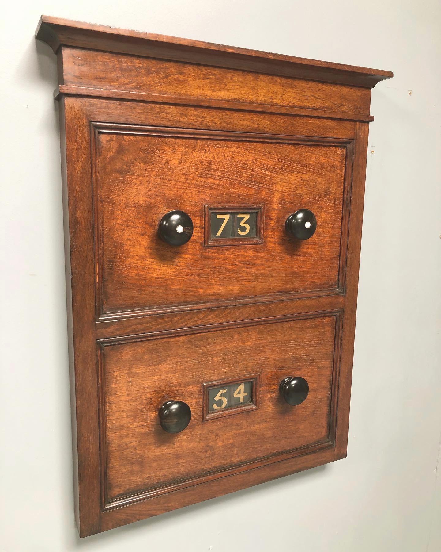 Clock Face Numerical Billiards Scorer Oak Cabinet with Rotating Dials For Sale 1