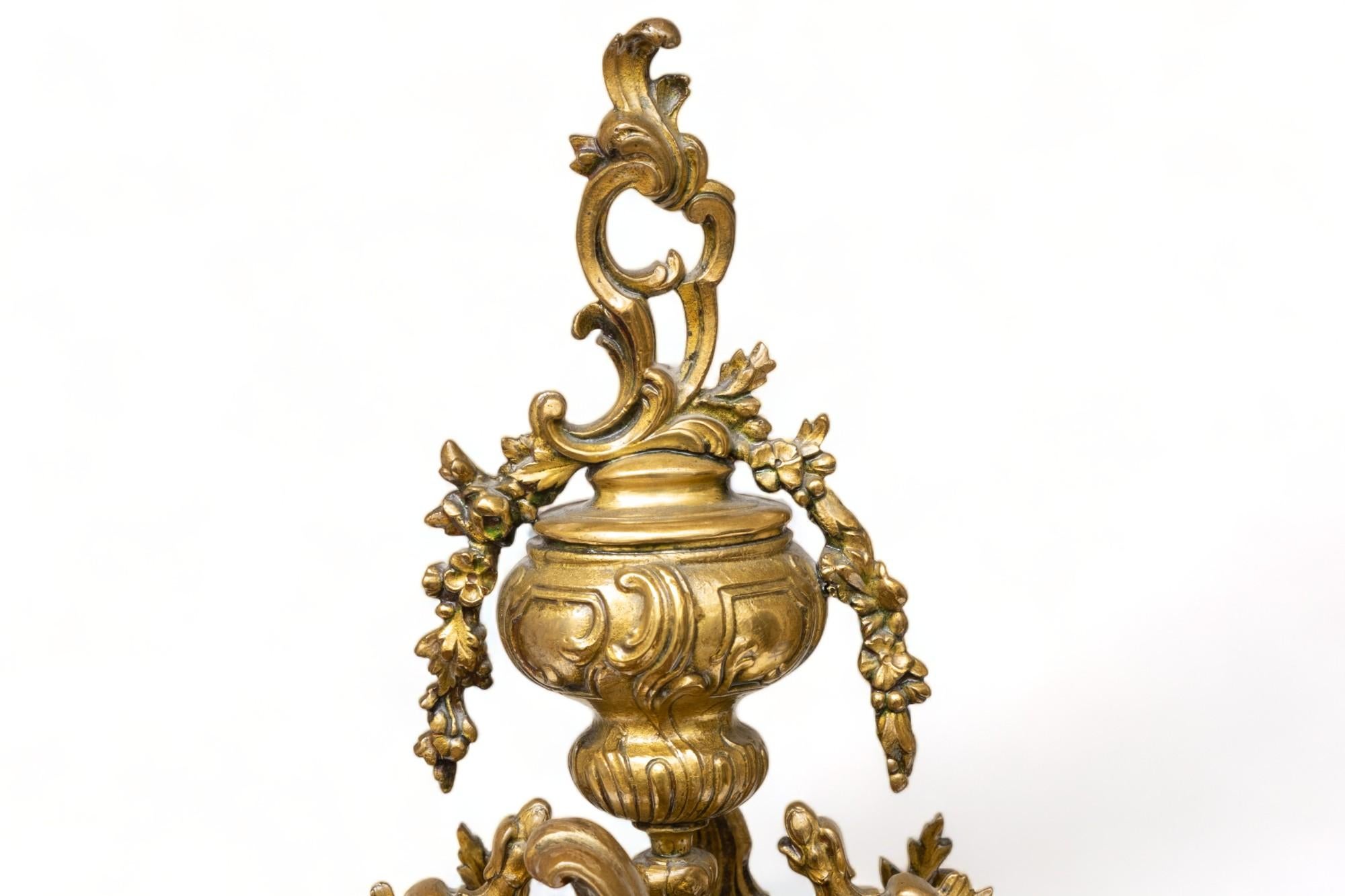 Uhren-Garnitur-Kaminsims, beeindruckend, 21 Zoll hoch, vergoldete Bronze im Angebot 2
