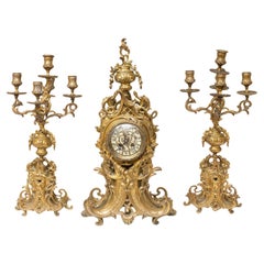 Horloge Garniture Mantelpiece, Impressionnant 21 pouces de haut, Bronze doré