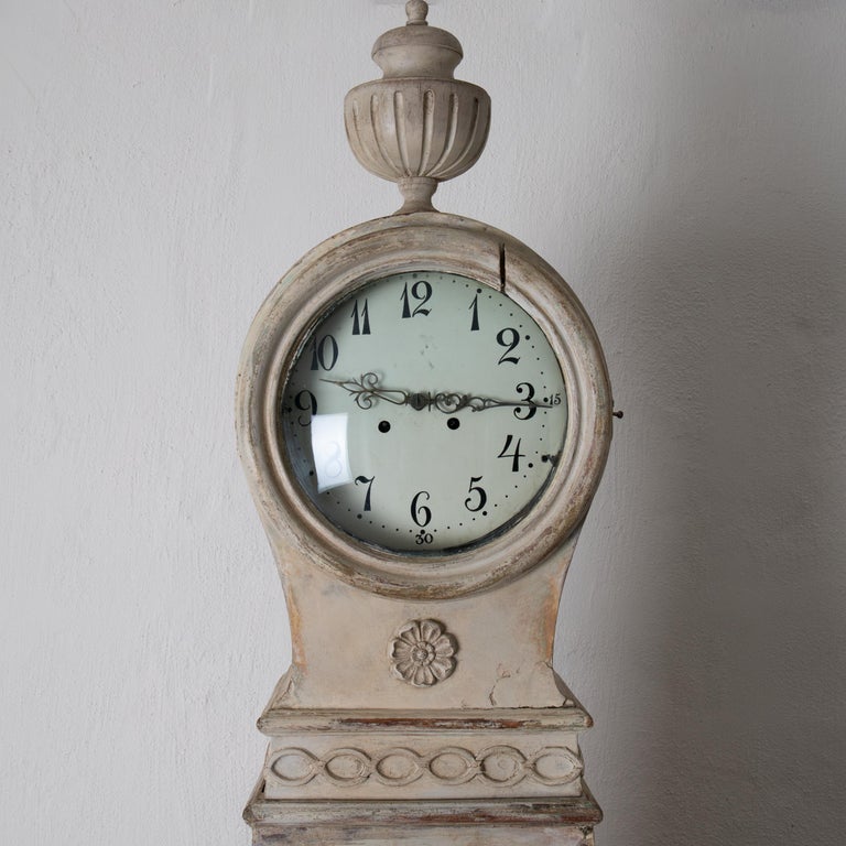 19th Century Clock Grandfather Swedish Gustavian White Neoclassical Sweden For Sale