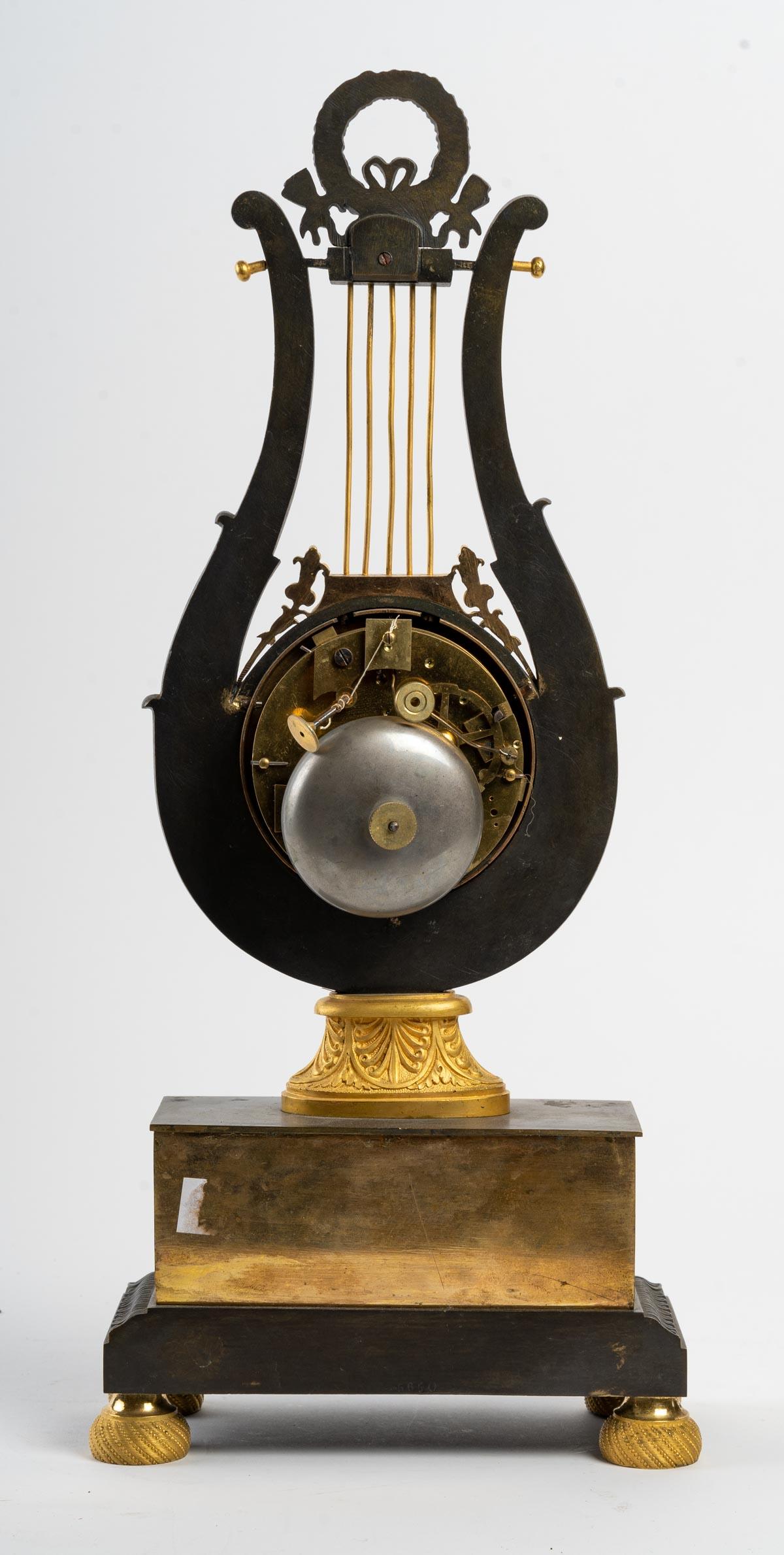 Gilt Clock in Gilded and Patinated Bronze For Sale