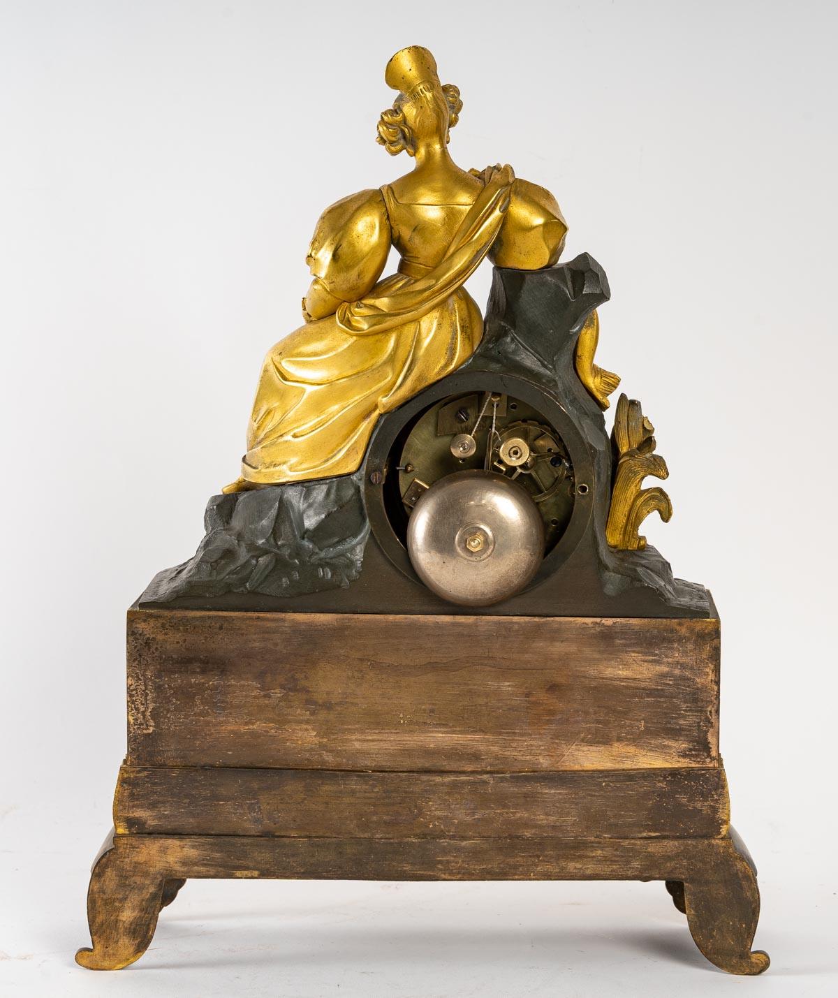 Uhr aus vergoldeter und patinierter Bronze (Napoleon III.) im Angebot