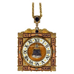 Cazzaniga Diamond, Sapphire, Enamel, and Gold Clock Pendant, circa 1970