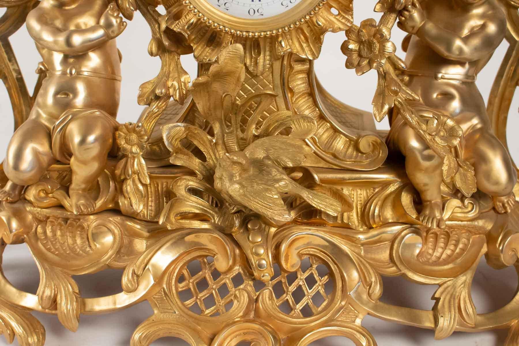 French Clock Period Napoleon III Gilt Bronze Aux Amours