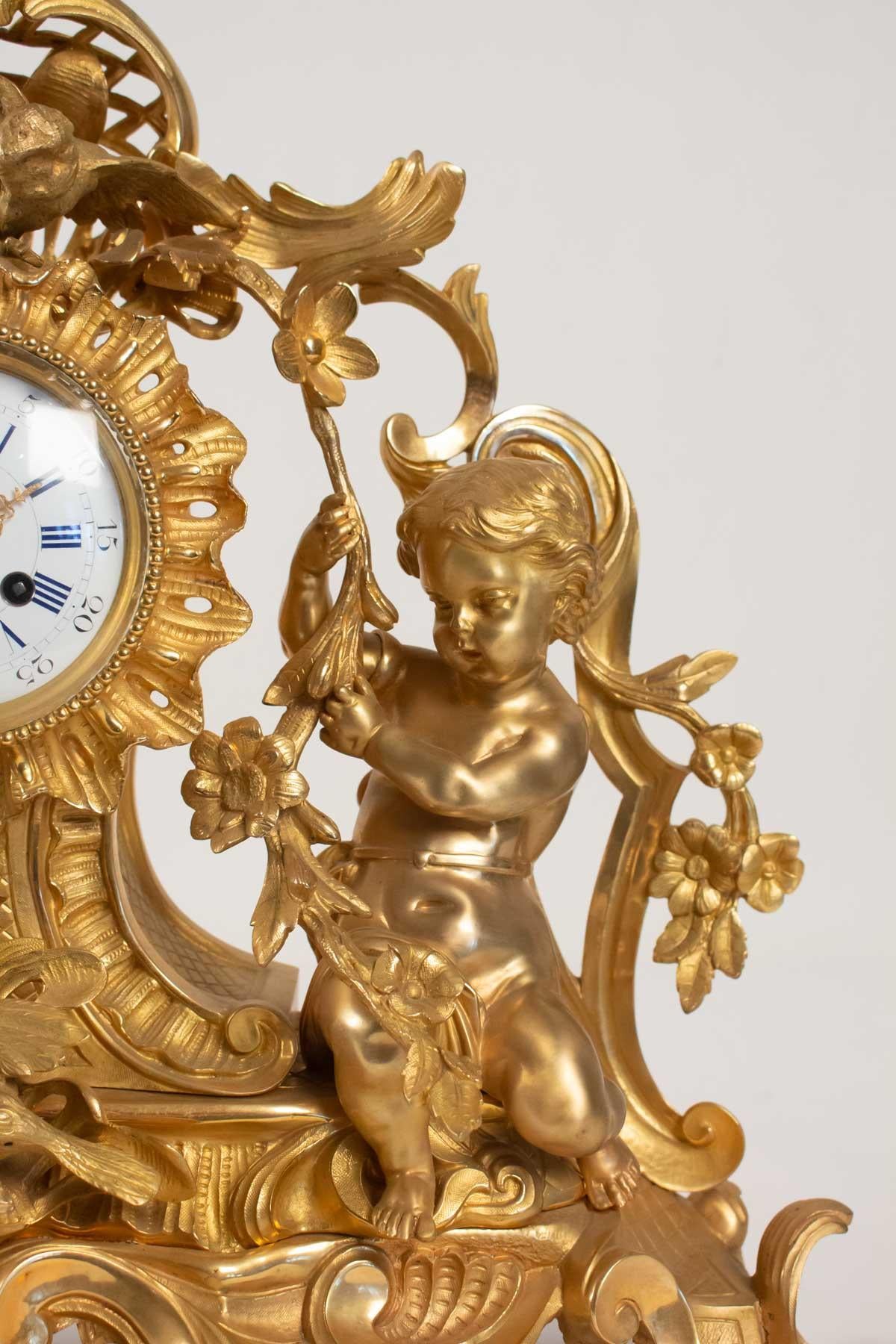 Late 19th Century Clock Period Napoleon III Gilt Bronze Aux Amours