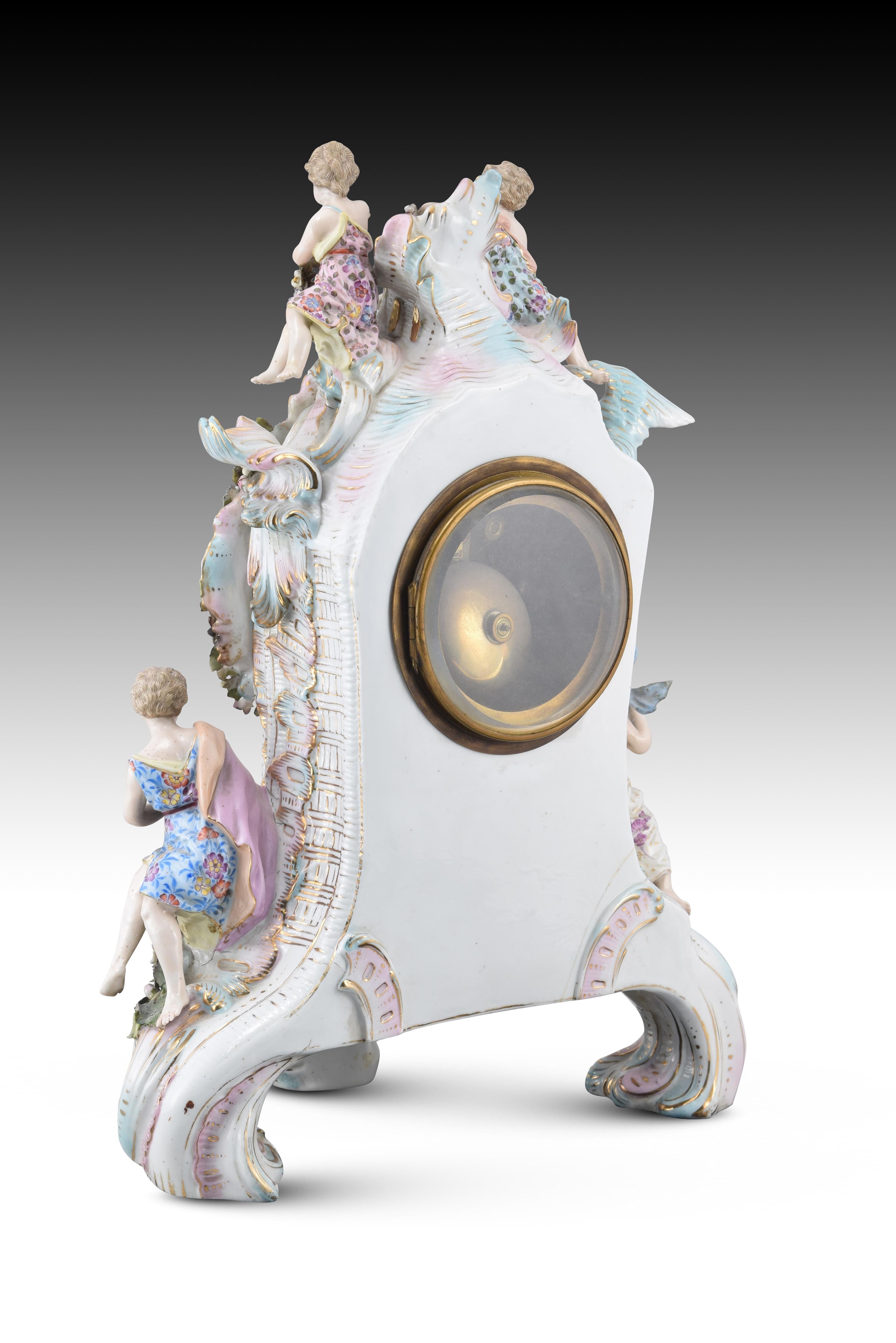 Neoclassical Revival Clock. Porcelain, metal, glass. Lenzkirch, Germany, late 19th century. 