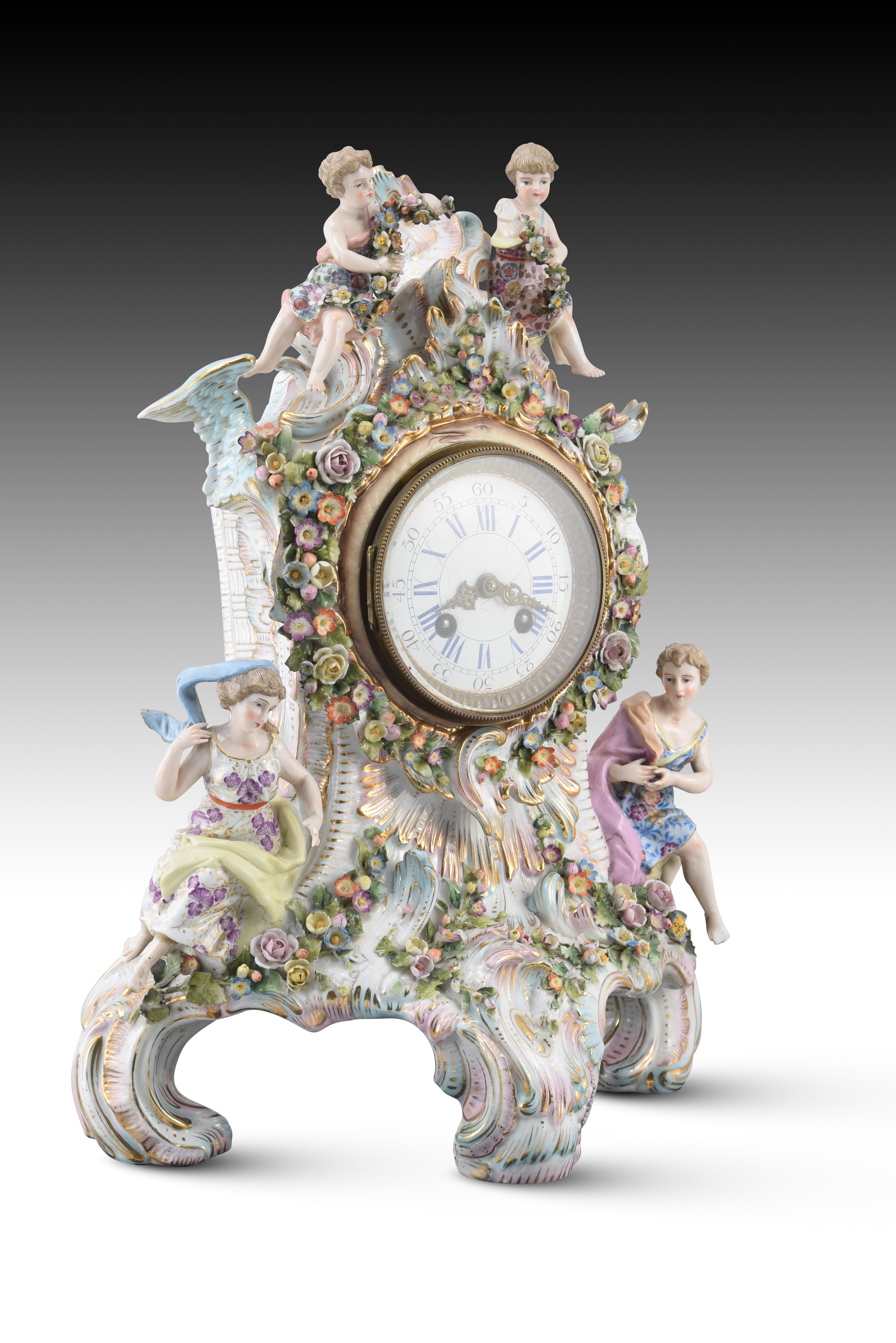 Metal Clock. Porcelain, metal, glass. Lenzkirch, Germany, late 19th century. 