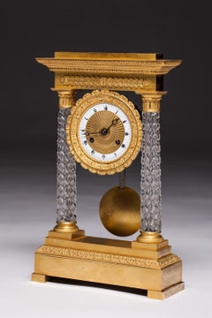 Clock Portico Charles X Crystal Baccarat and Golden Bronze