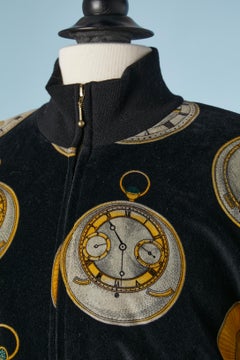 "Clock" printed and padded velvet jacket with zip Escada Circa 1980's