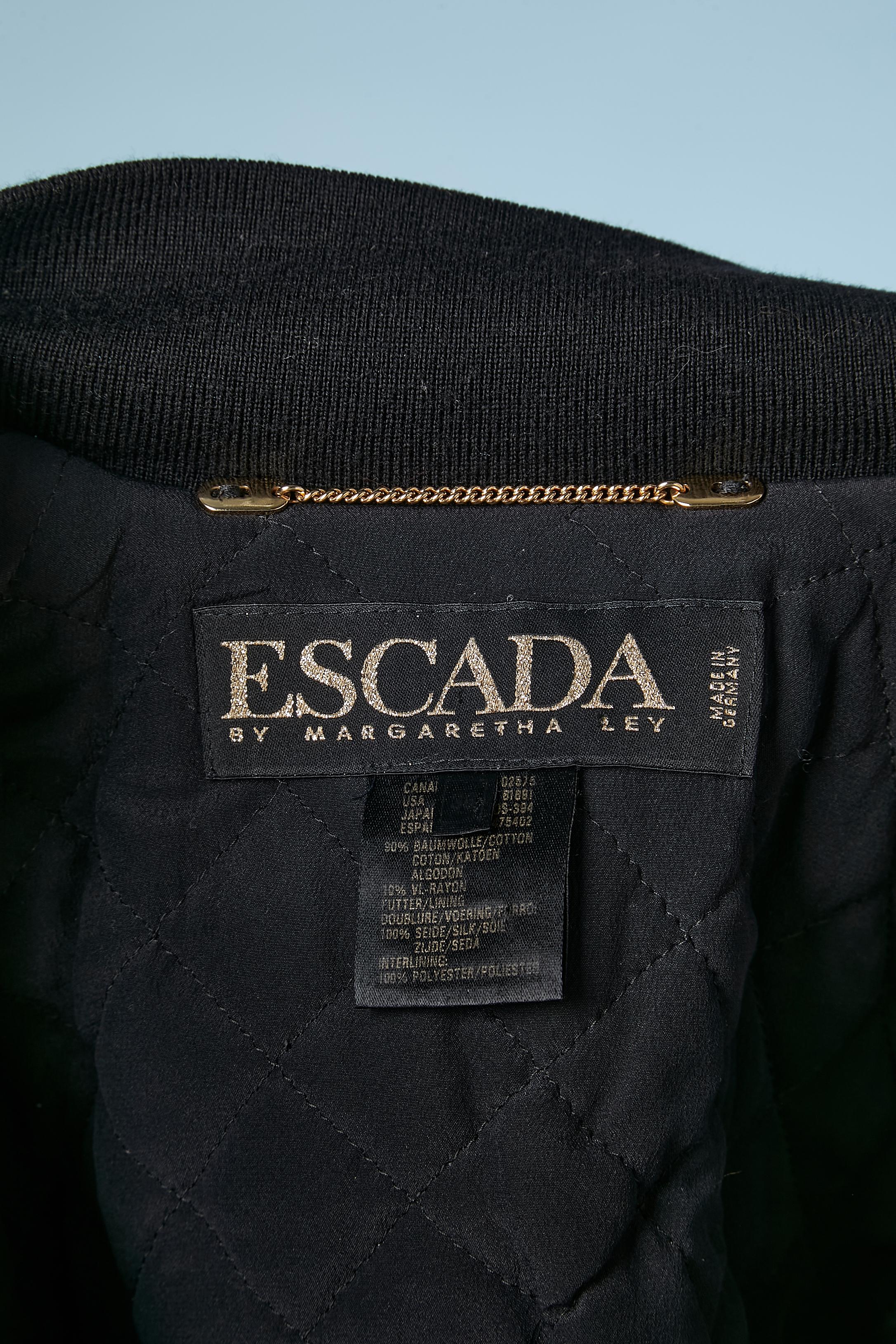 „Uhr“ Bedruckte und gepolsterte Samtjacke mit Reißverschluss Escada ca. 1980''s  im Angebot 2