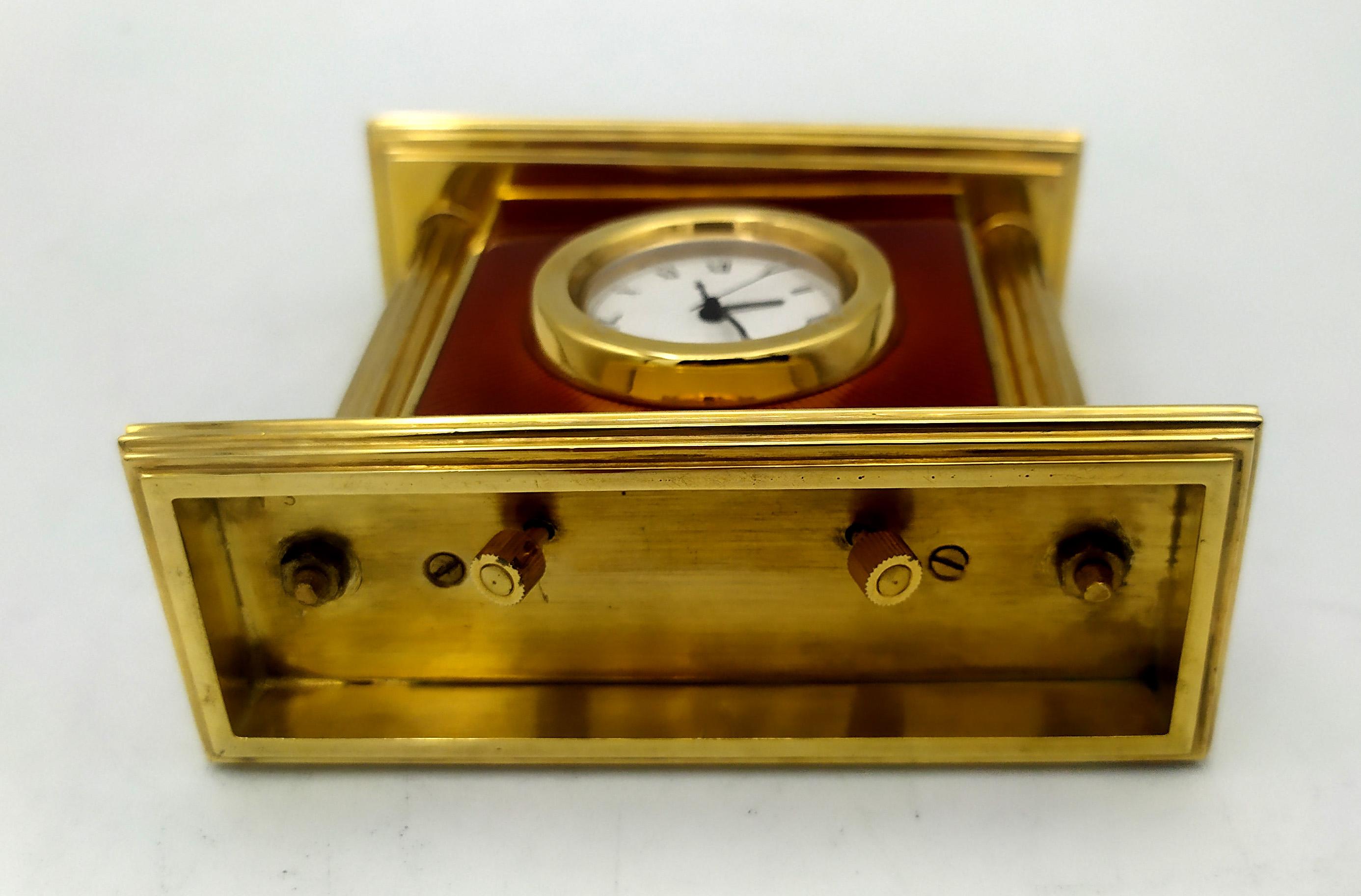 Neoclassical Revival Clock Red fired enamel on guillochè, with columns in Neoclassico Salimbeni For Sale