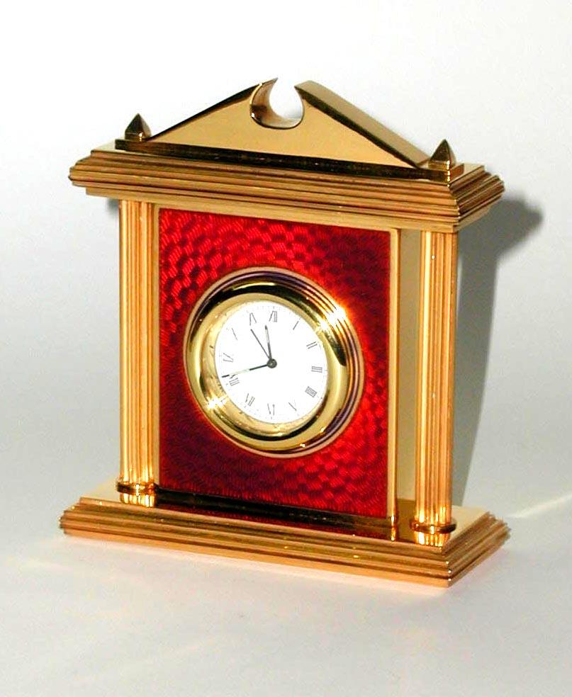 Italian Clock Red fired enamel on guillochè, with columns in Neoclassico Salimbeni For Sale