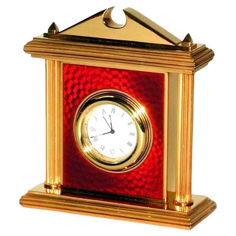 Clock Red fired enamel on guillochè, with columns in Neoclassico Salimbeni For Sale