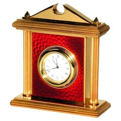 Retro Clock Red fired enamel on guillochè, with columns in Neoclassico Salimbeni