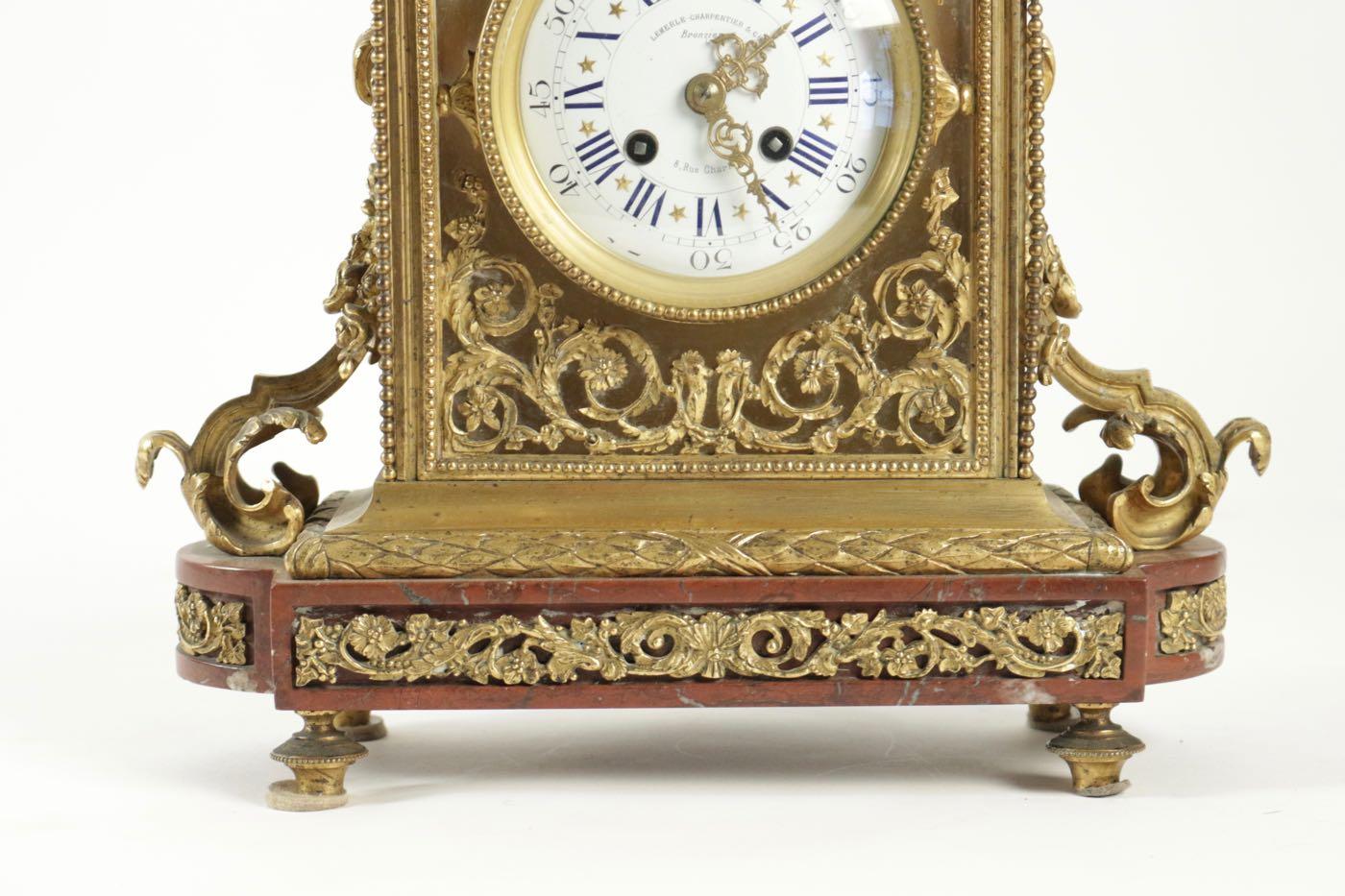 Carved Clock Set, 19th Century, Lemerle Charpentier For Sale