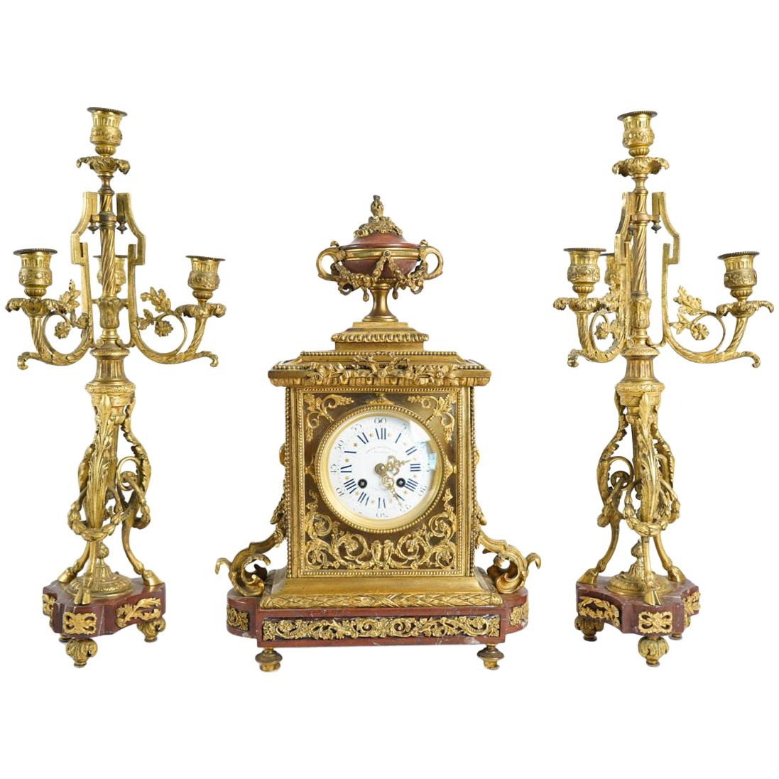 Clock Set, 19th Century, Lemerle Charpentier For Sale