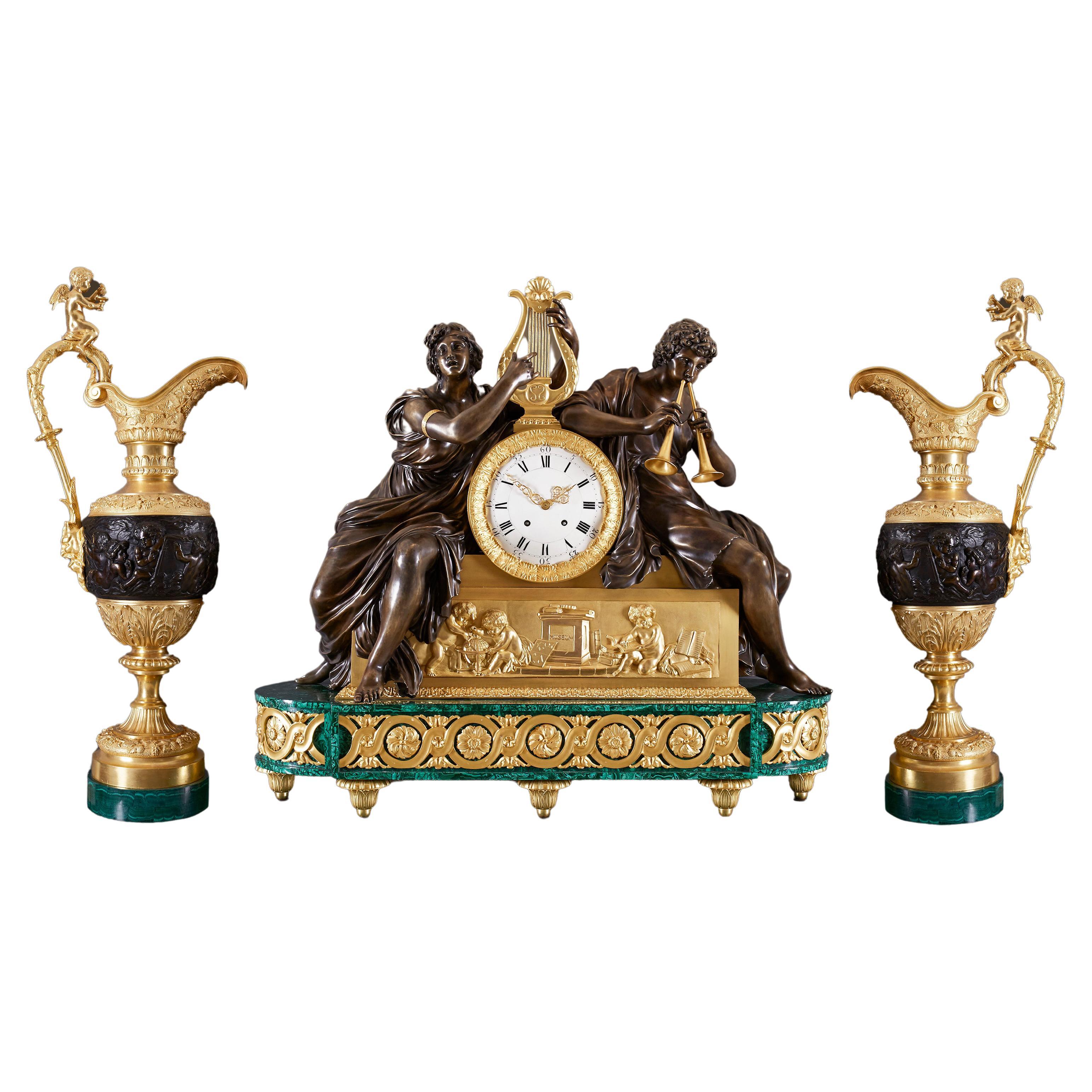 Clock Set 19th Century Louis Philippe Charles X Period by Leroy À Paris