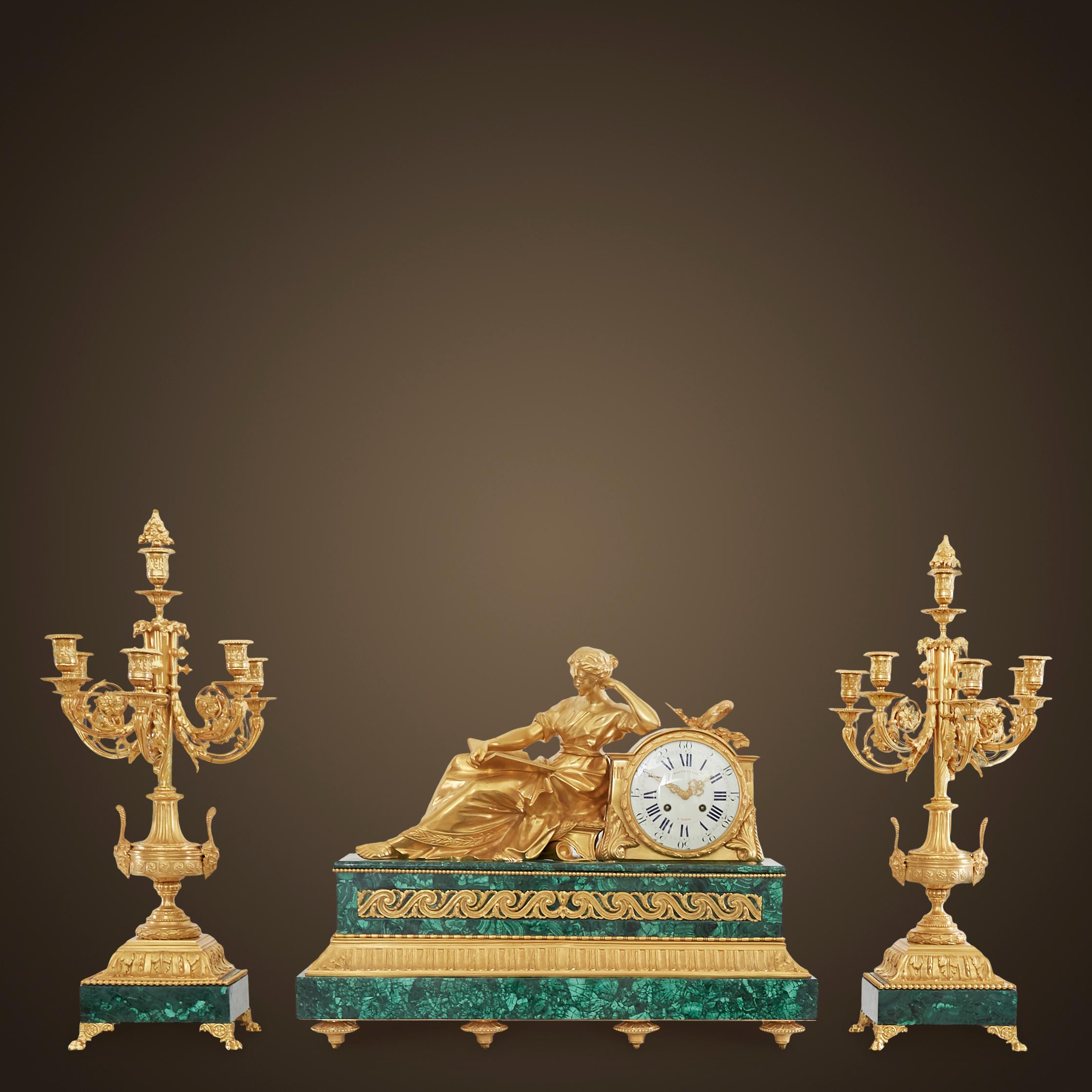 Clock Set 19th Century Napoleon III Period by Balthazard À Paris 8