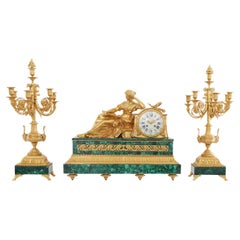 Clock Set 19th Century Napoleon III Period by Balthazard À Paris