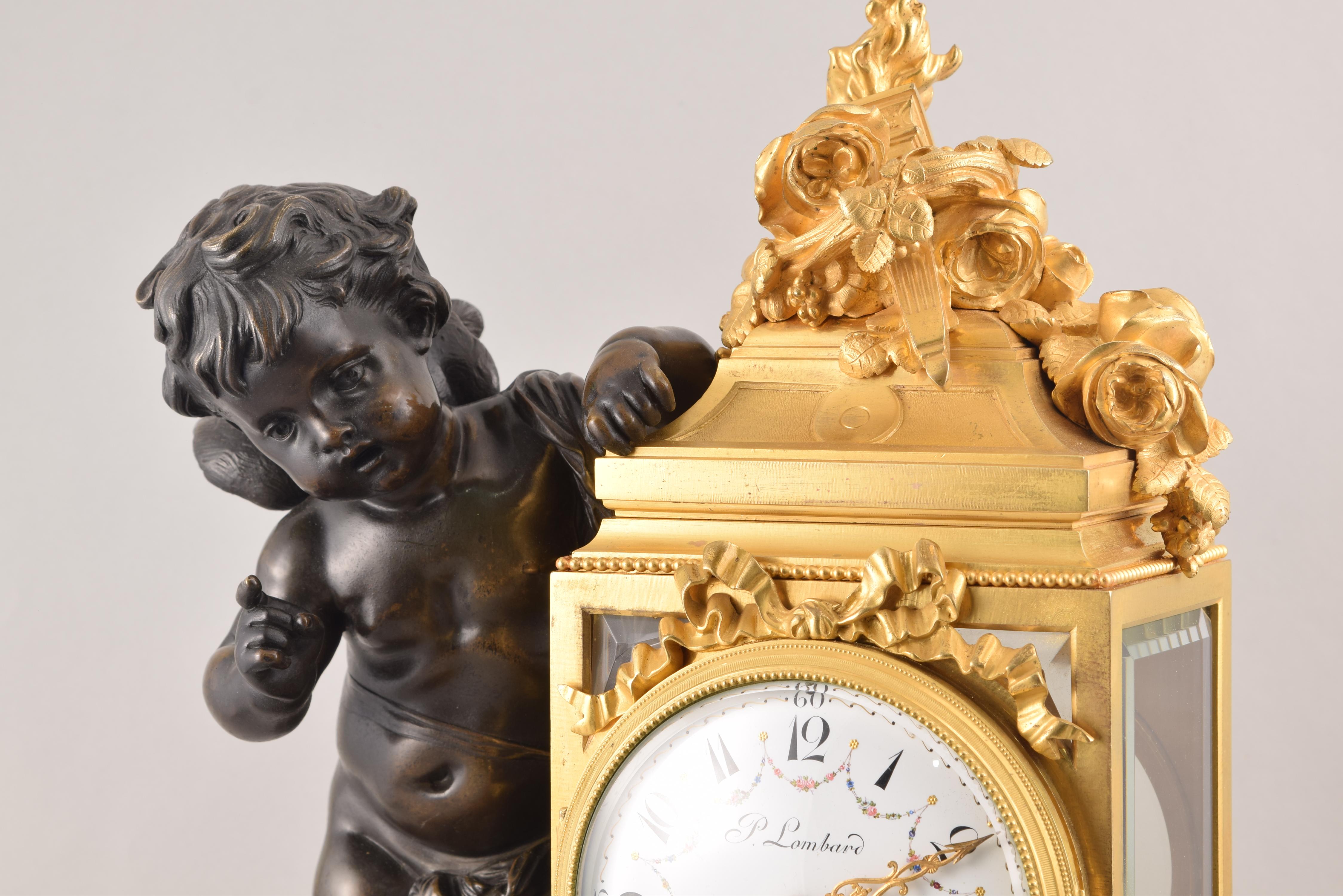 Clock Set, Bronze, Rouge Griotte, Etc, France, 19th C. After Clodion For Sale 4