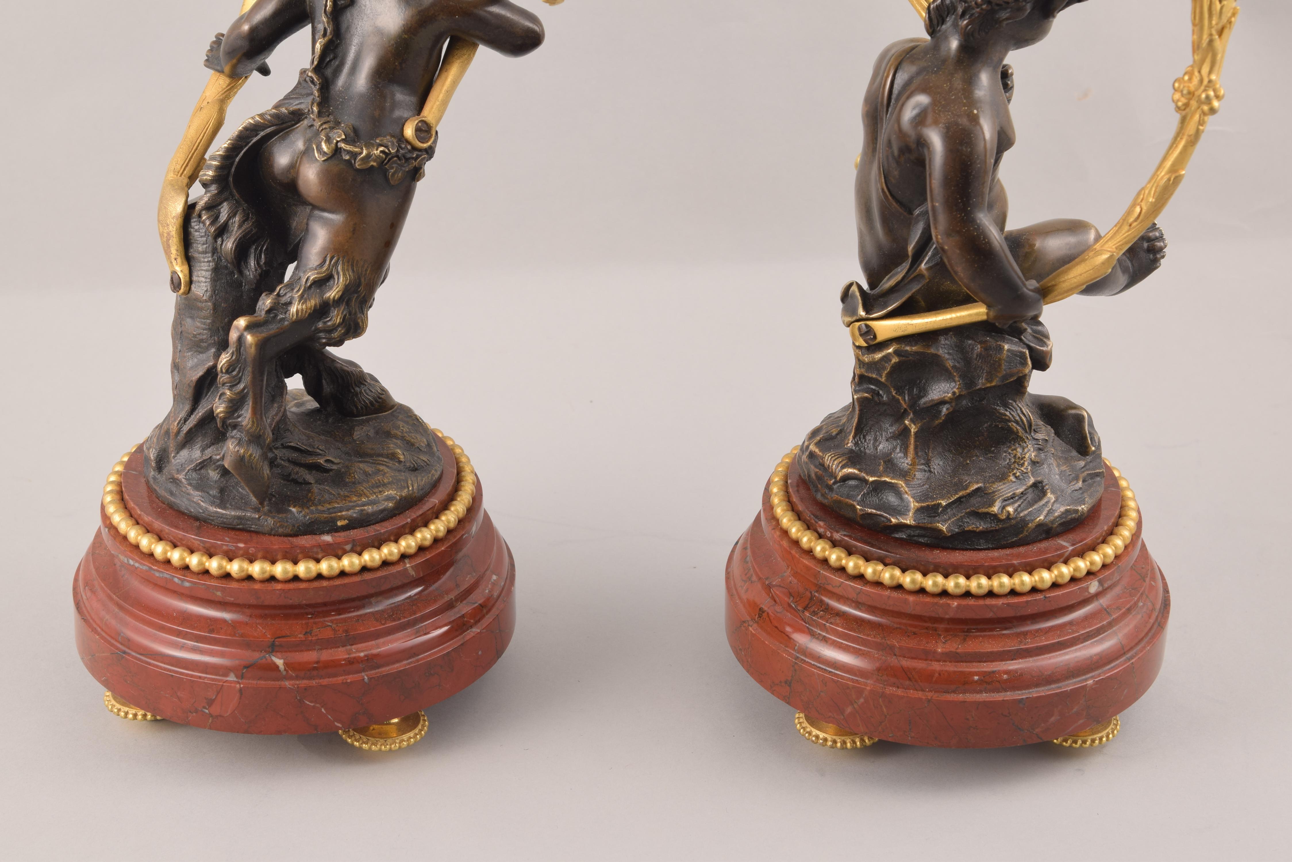 Ensemble d'horloges, bronze, Rouge Griotte, Etc, France, 19e siècle, d'après Clodion en vente 8