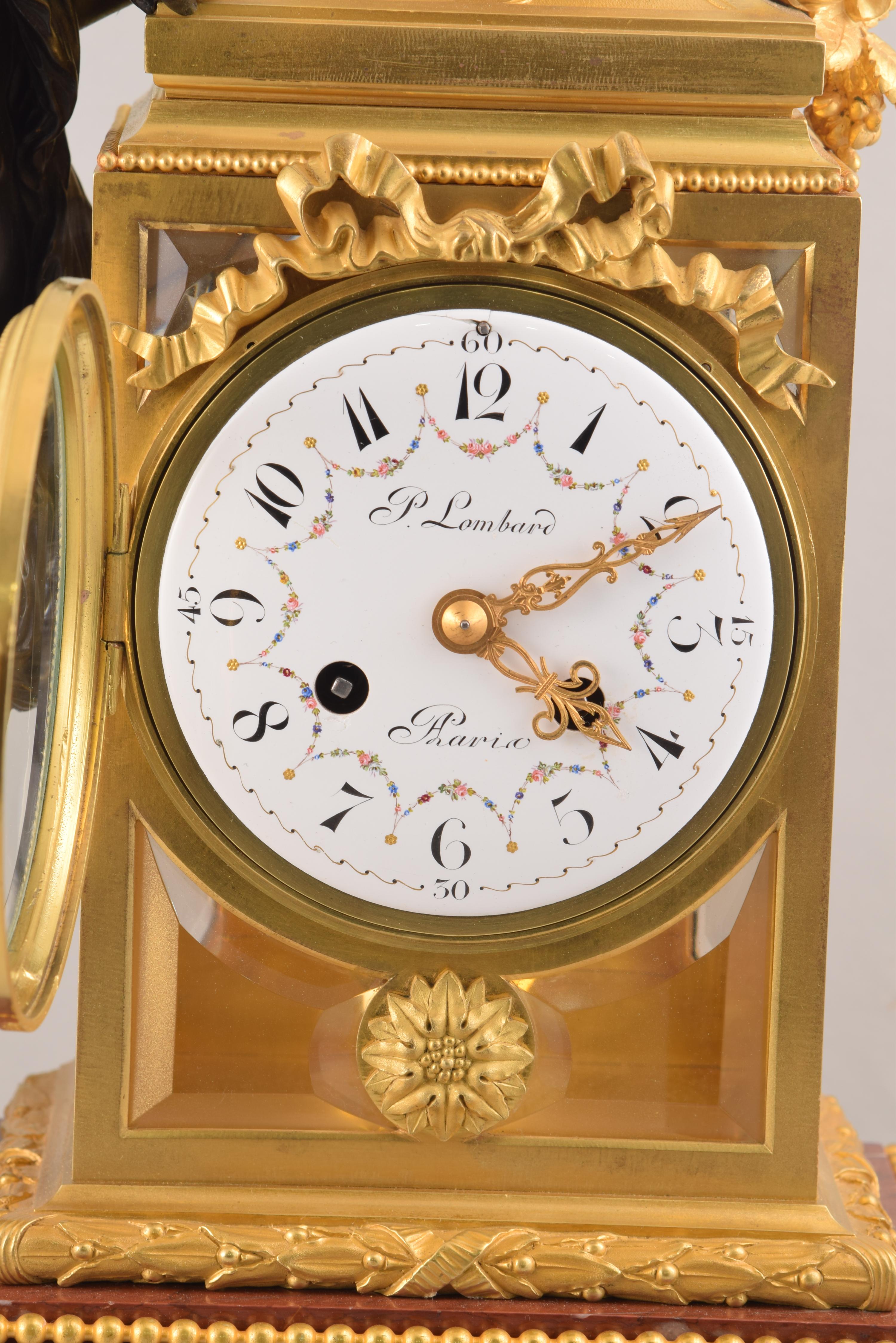 Clock Set, Bronze, Rouge Griotte, Etc, France, 19th C. After Clodion For Sale 13