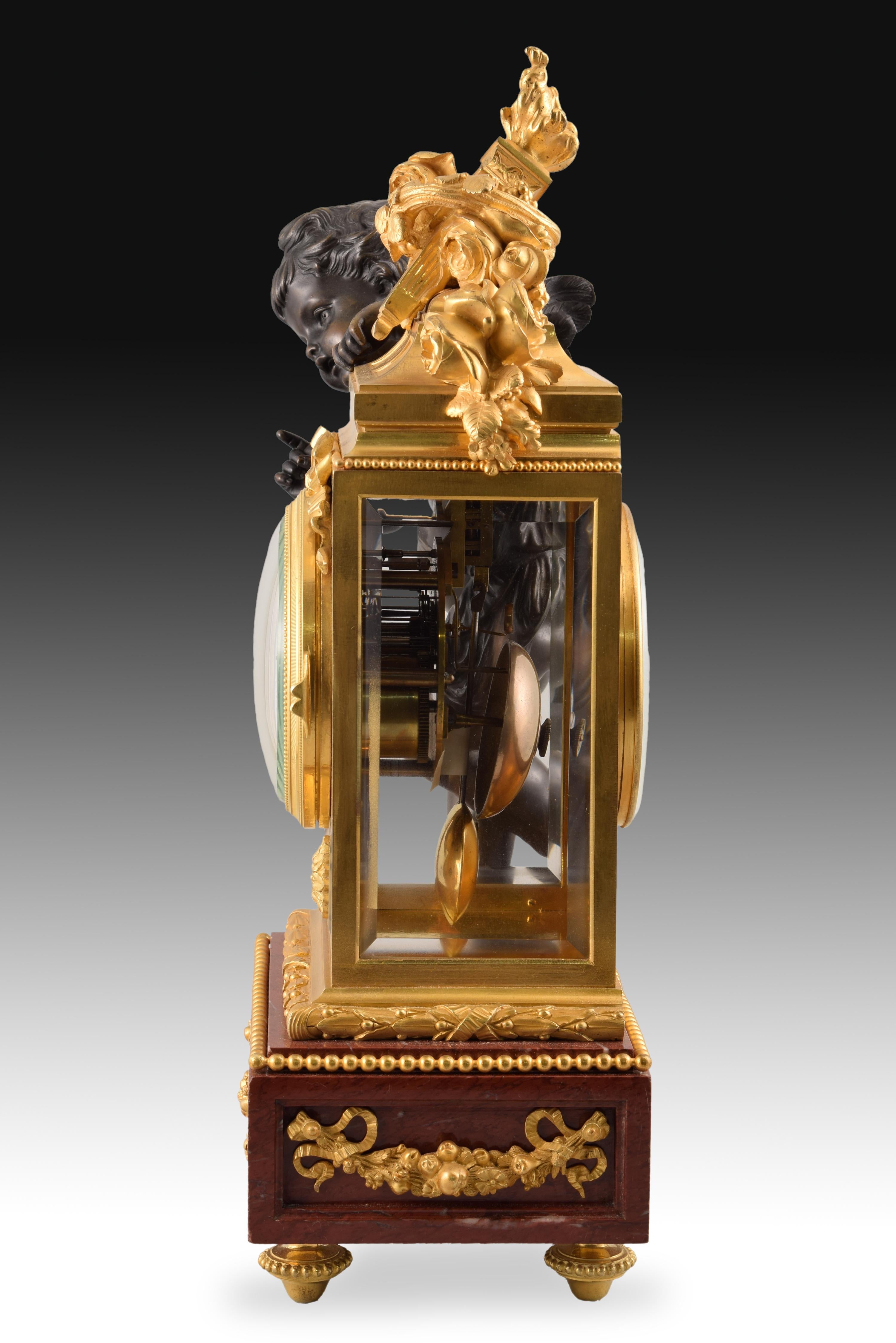 Ensemble d'horloges, bronze, Rouge Griotte, Etc, France, 19e siècle, d'après Clodion Bon état - En vente à Madrid, ES