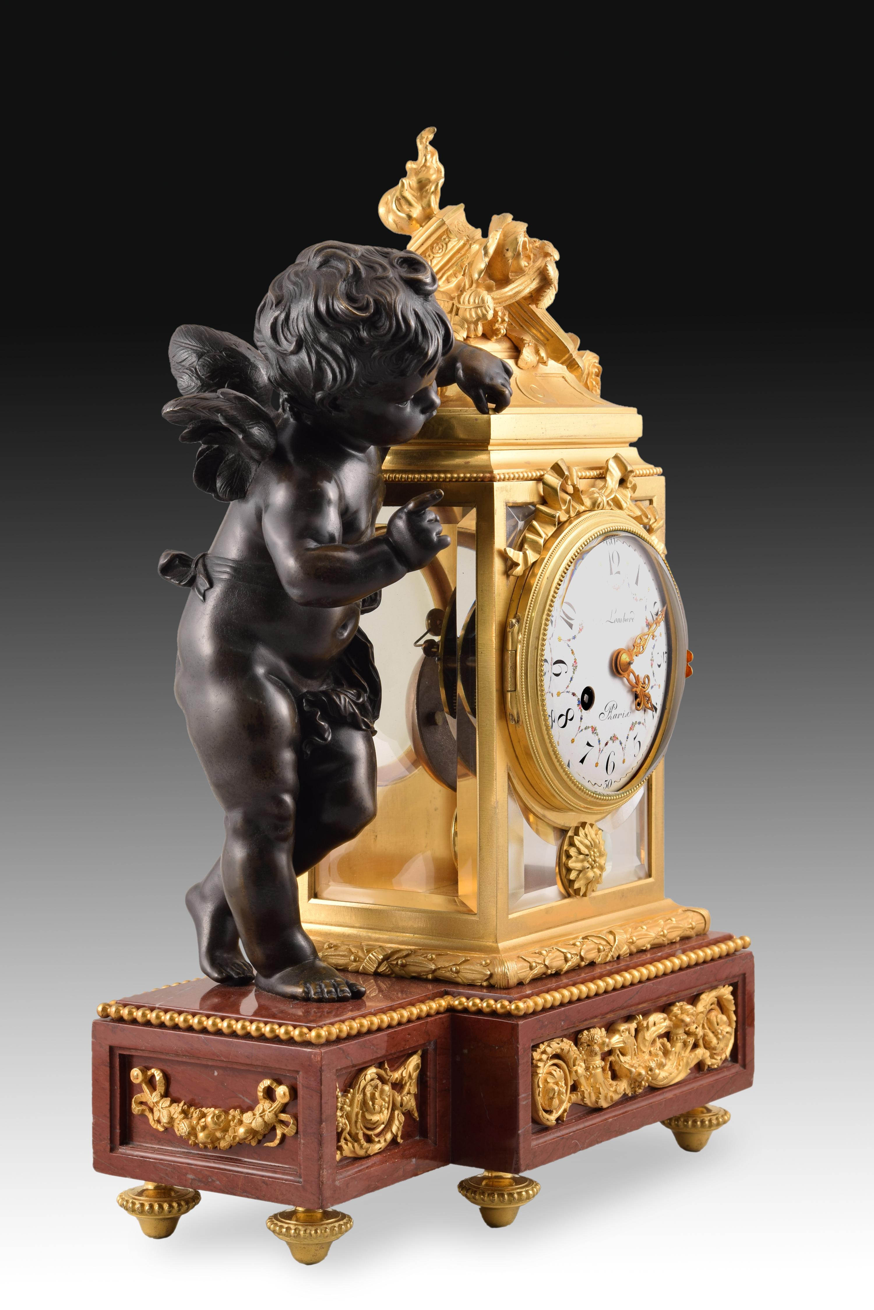Clock Set, Bronze, Rouge Griotte, Etc, France, 19th C. After Clodion For Sale 2