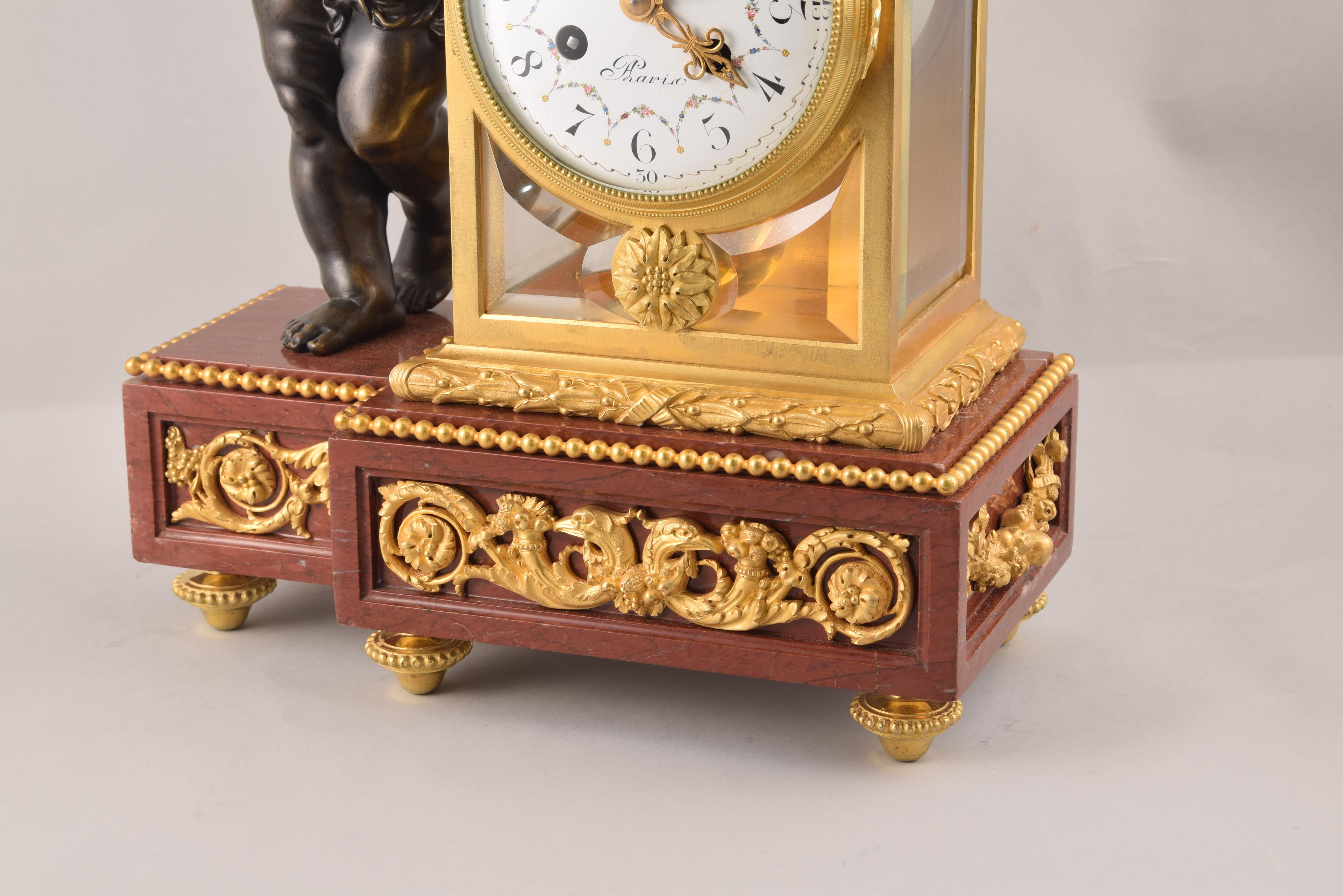 Clock Set, Bronze, Rouge Griotte, Etc, France, 19th C. After Clodion For Sale 3