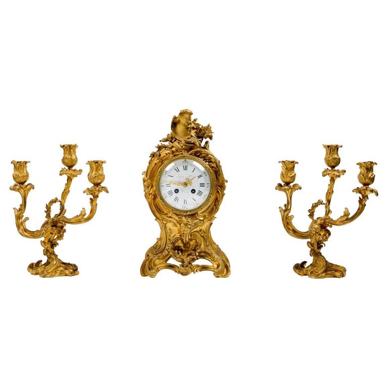 Clock Set in Bronze Three Pieces For Sale