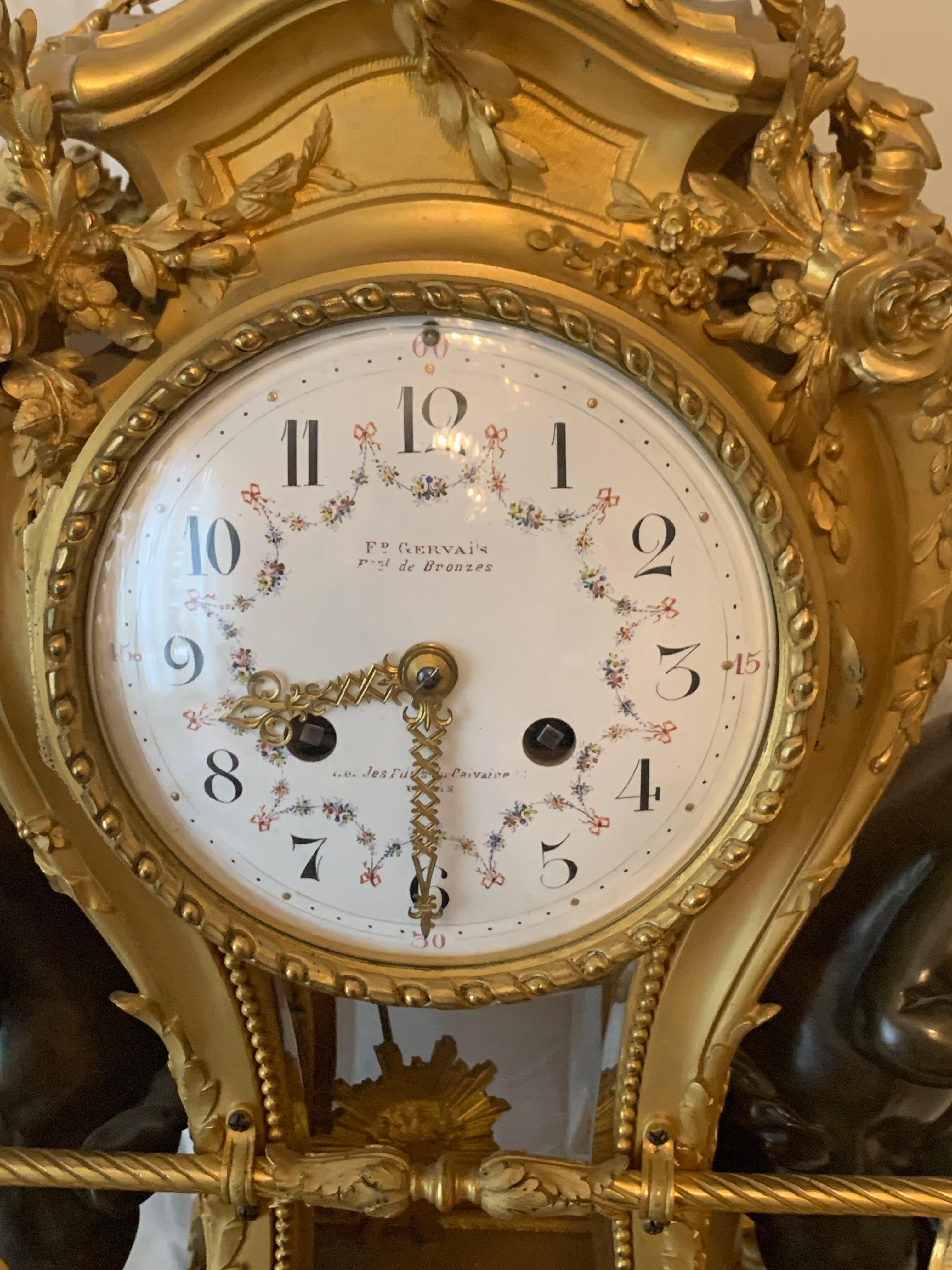French Clock Set in Marble and Bronze by F.Gervais For Sale