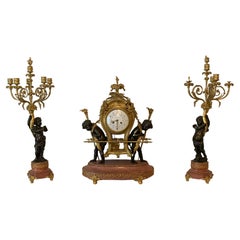 Clock Set in Marble and Bronze by F.Gervais