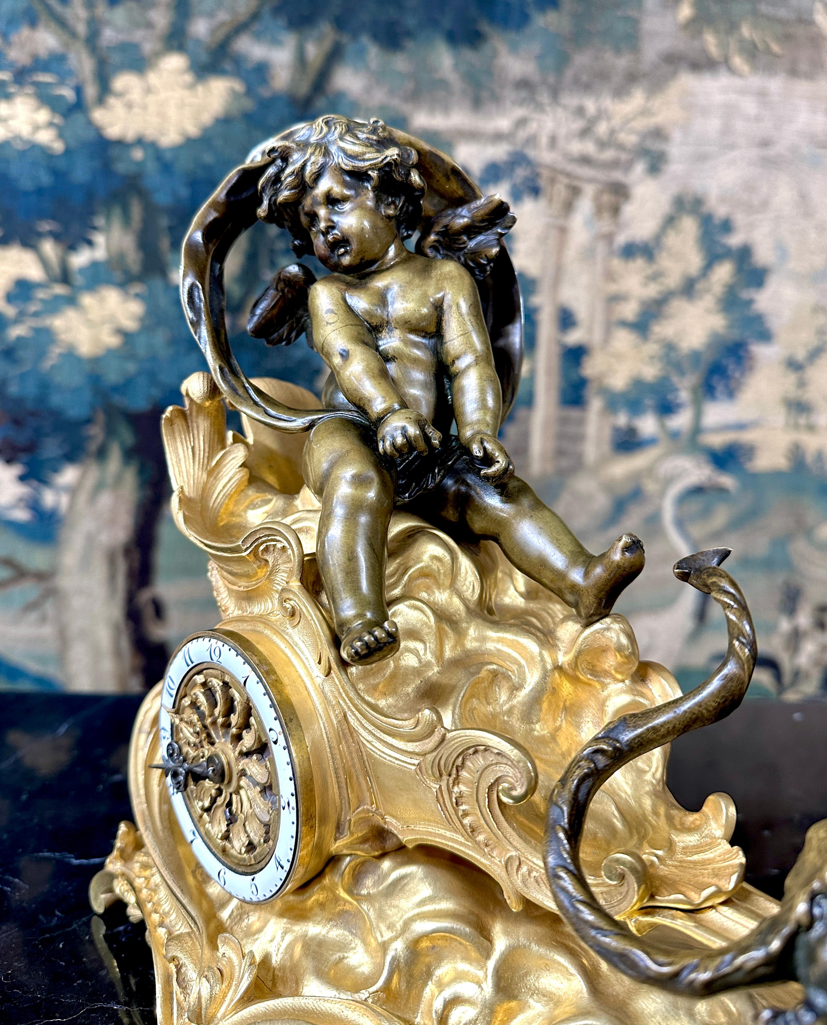 Gilt Clock with Chariot and Love Towed by a Dragon, Attributed to François Linke, Gil