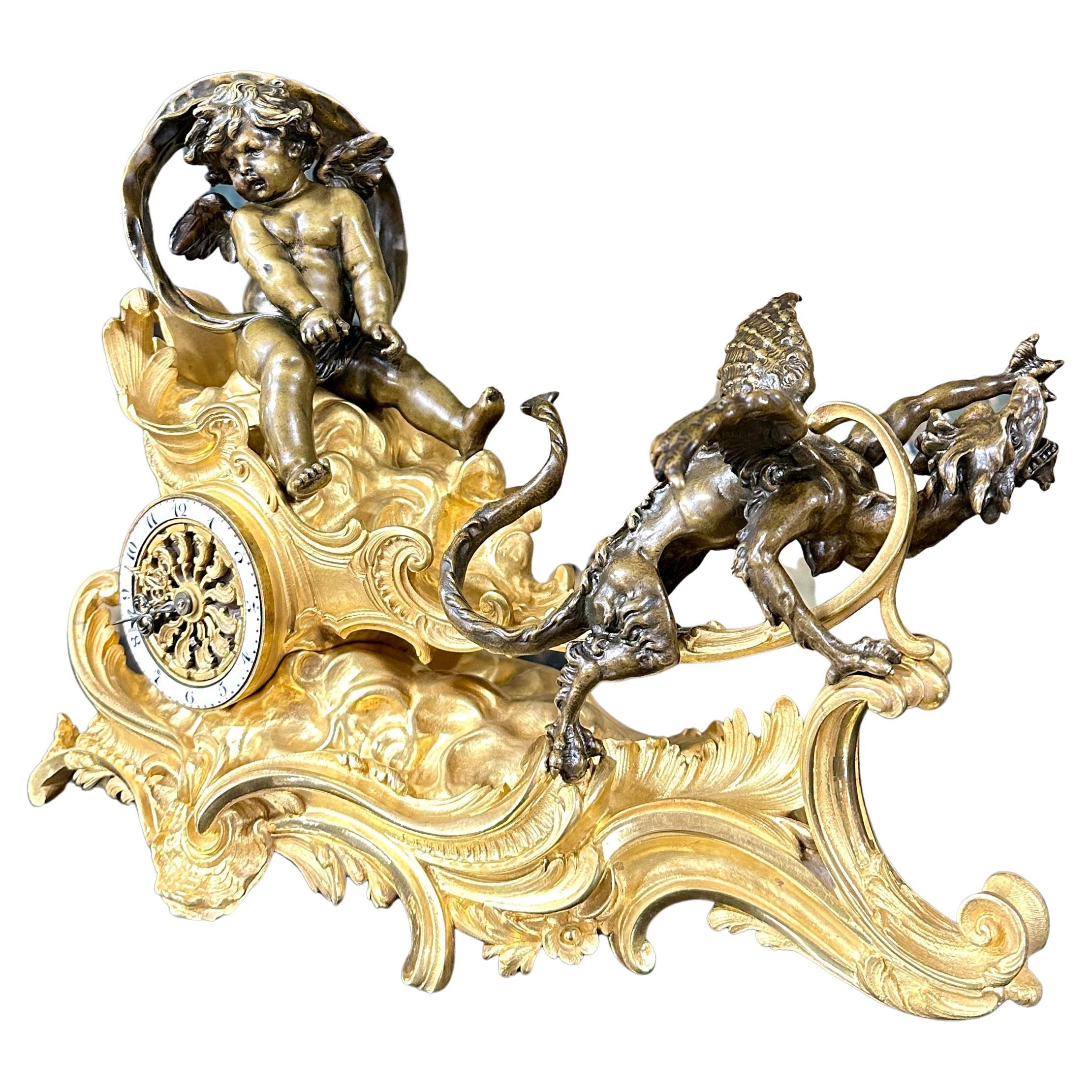 Clock with Chariot and Love Towed by a Dragon, Attributed to François Linke, Gil