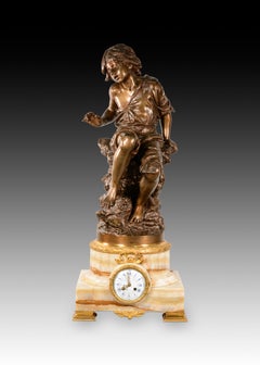 Clock with sculpture. Bronze, stone. Coupier Fila and Provart, Paris, France.