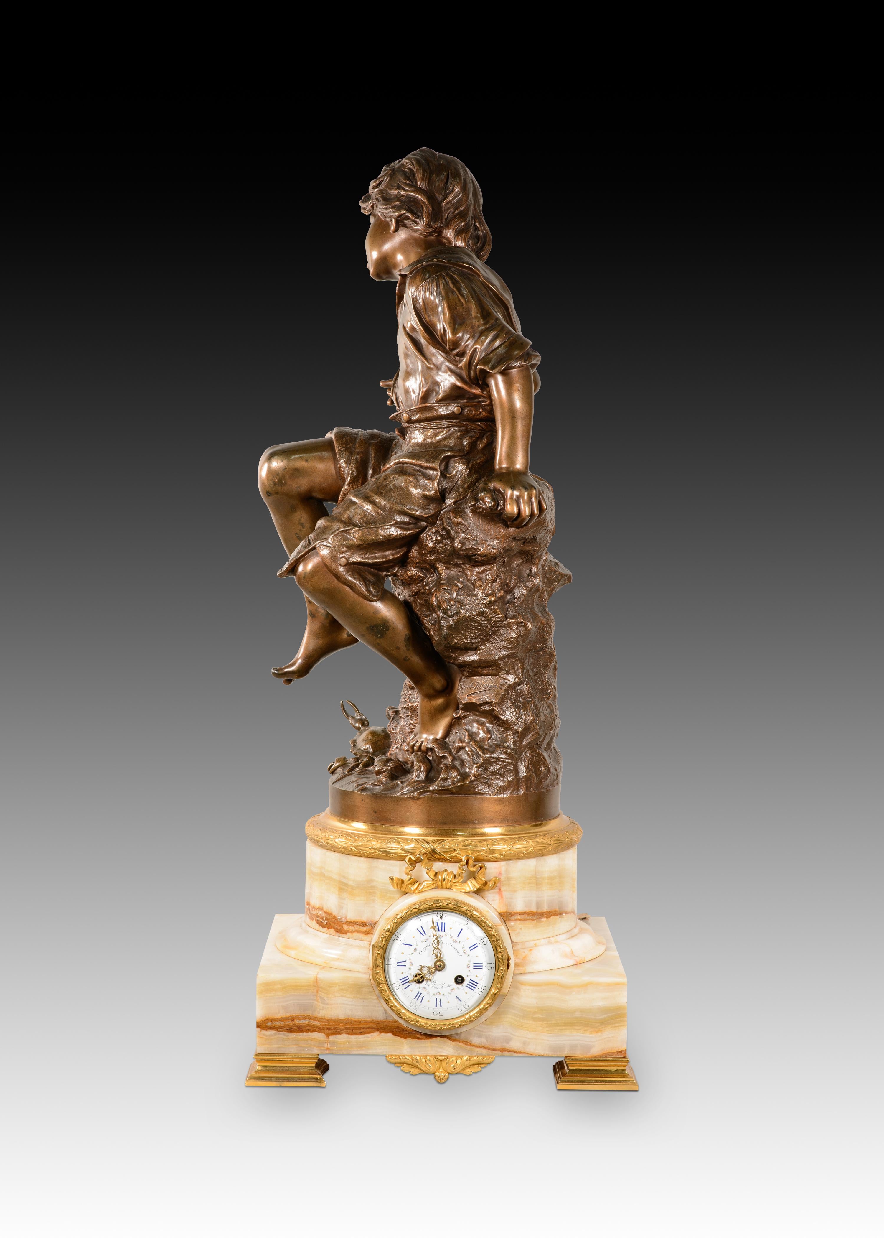 Reloj con escultura. Bronce, piedra. Coupier Fila y Provart, París, Francia. Otro en venta