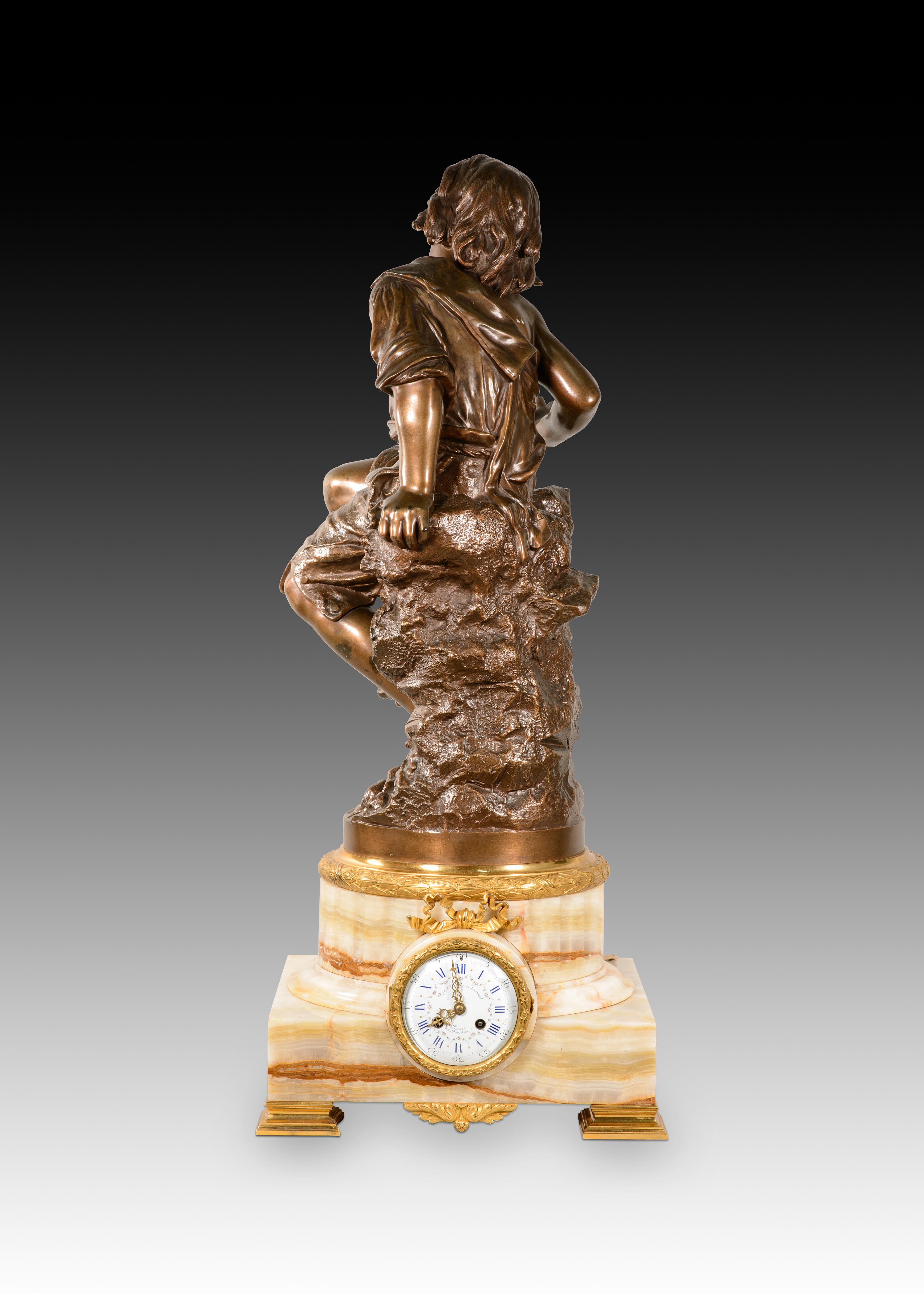 Reloj con escultura. Bronce, piedra. Coupier Fila y Provart, París, Francia. Francés en venta